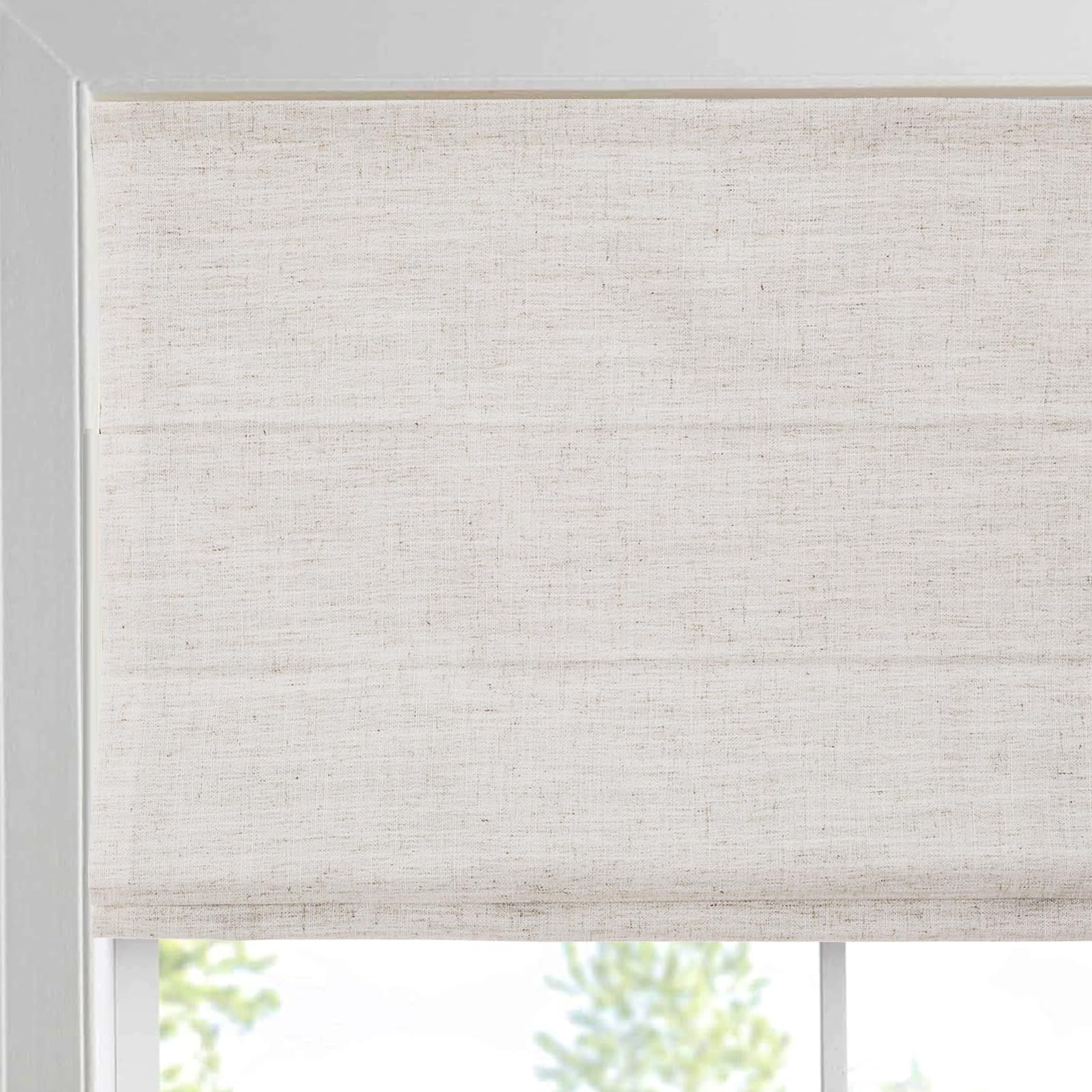 WindowLady Roman Shades, White Linen Cordless Premium Blackout Light Filtering Roman Window Shades, Custom Washable Fabric Roman Shade for Windows, Bedroom, French Doors