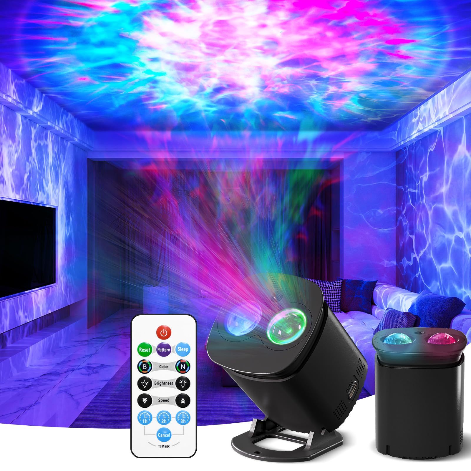KIBTOY Galaxy Projector Light for Bedroom, Night Light Projector with Sunset Lamp & Remote, LED Star Projectors 49 Color Modes Adjustable Speed & Brightness Party Room Decor Teen Girl Boy Gift (Black)