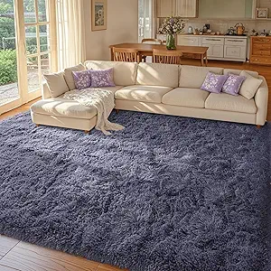 8x10 Area Rugs for Living Room Fluffy,Plush Soft Fuzzy Carpet Non Slip for Girls Bedroom Nursery Kids Girlie Elegant Home Decor Aesthetic,Dark Purple