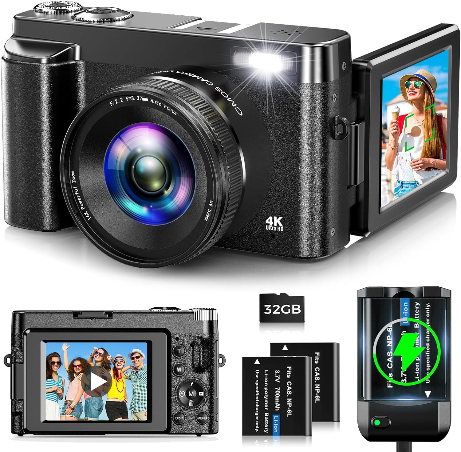 4K Digital Camera For Photography Autofocus 48MP Vlogging Camera For