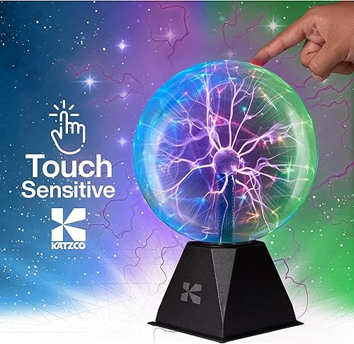 Miniatura 2 de Katzco Bola de plasma colorida  Electricidad estática de 8 pulgadas en un globo de vidrio presurizado al vacío  multicolor, nebulosa, rayo de