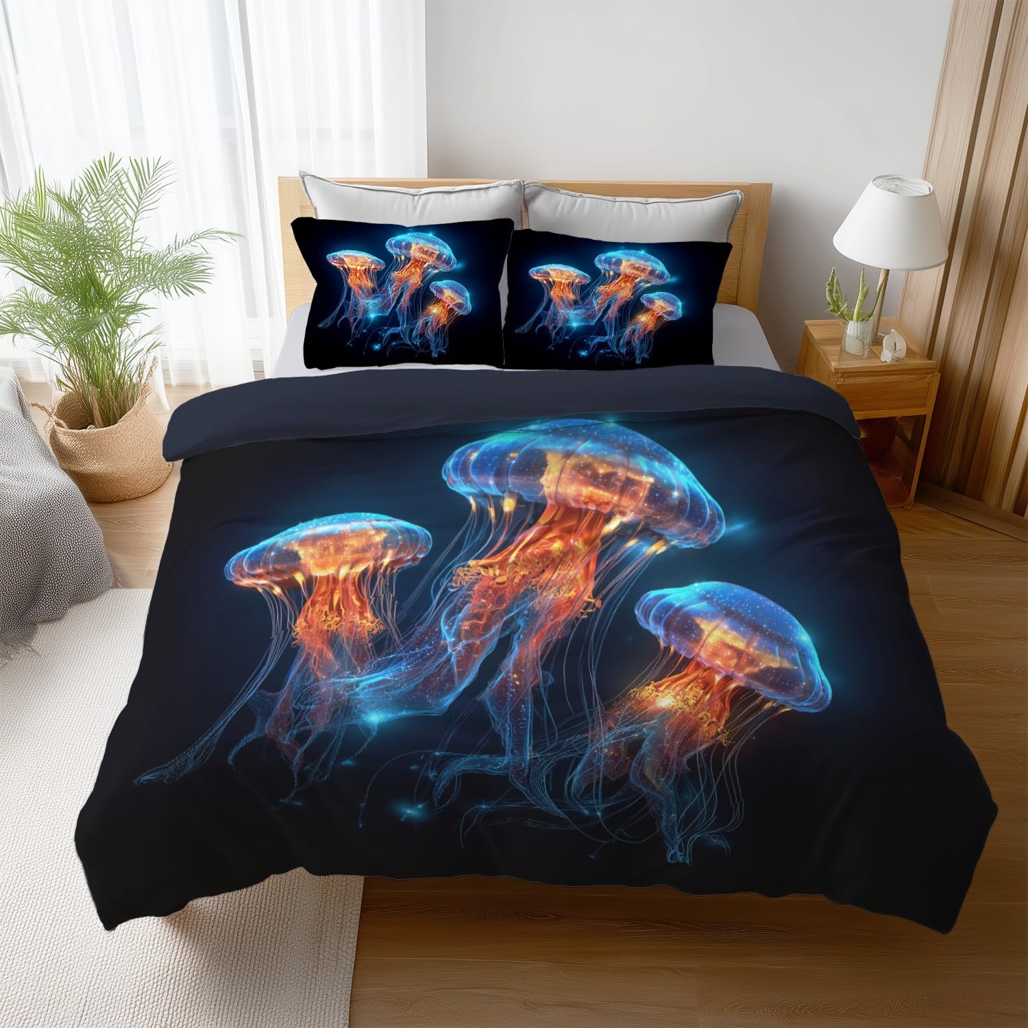 Tajemnicza czarna elegancka meduza 220 x 240 cm Łatwa w pielęgnacji poszwa na kołdrę z nadrukiem Zestaw pościeli z 2 poszewkami na poduszki Pościel Zestaw do dekoracji sypialni