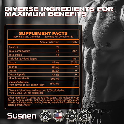 Miniatura 4 de Gomitas de poder, con maca y shilajit, gomitas de inositol, fortalecen el cuerpo y promueve la absorción, shilajit orgánico puro del Himalaya (60