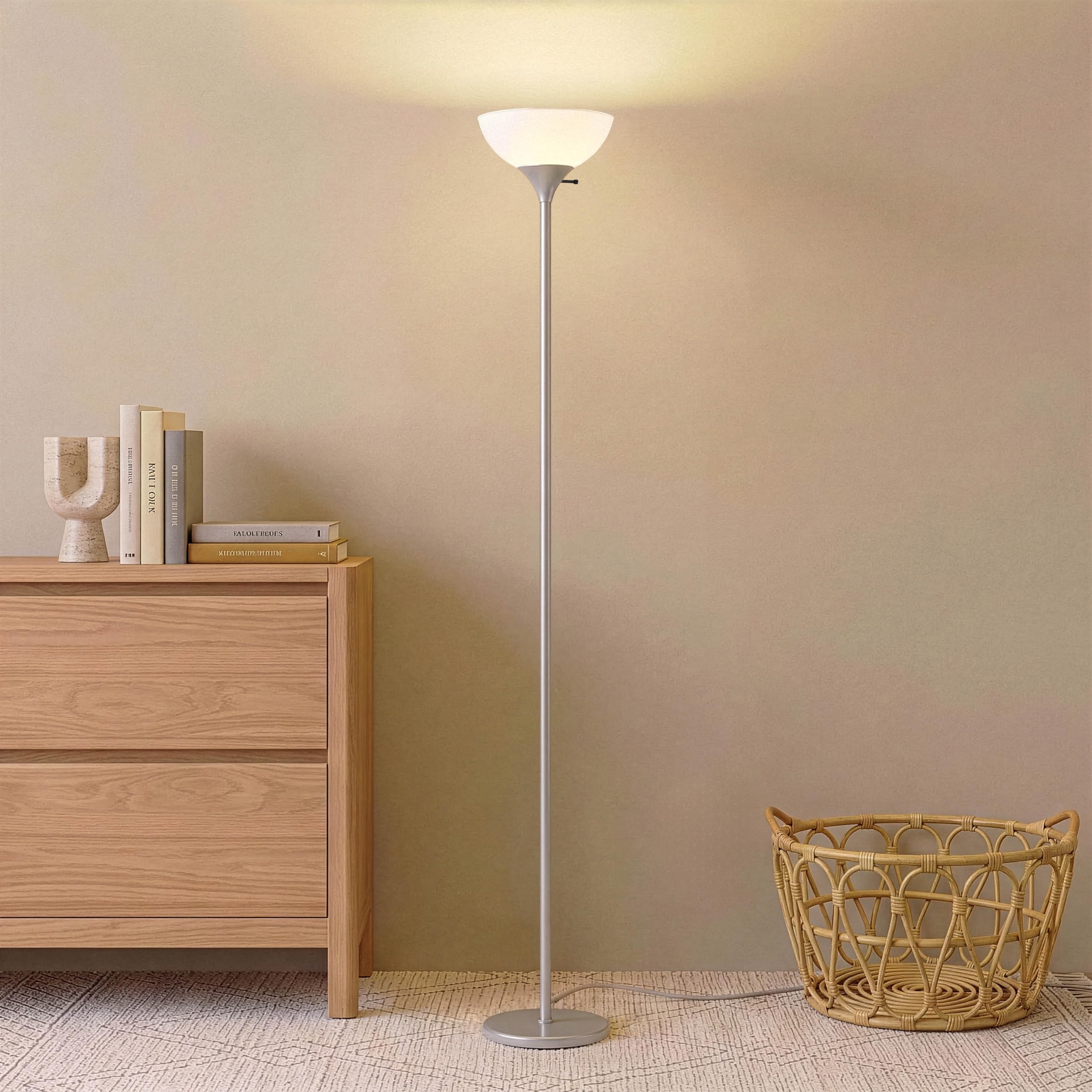 Sky Dome Dimmable LED Floor Lamp, Torchiere Floor Lamp for Living Rooms & Offices – Tall Standing Lamp for Reading & Hobbies – Platinum Silver