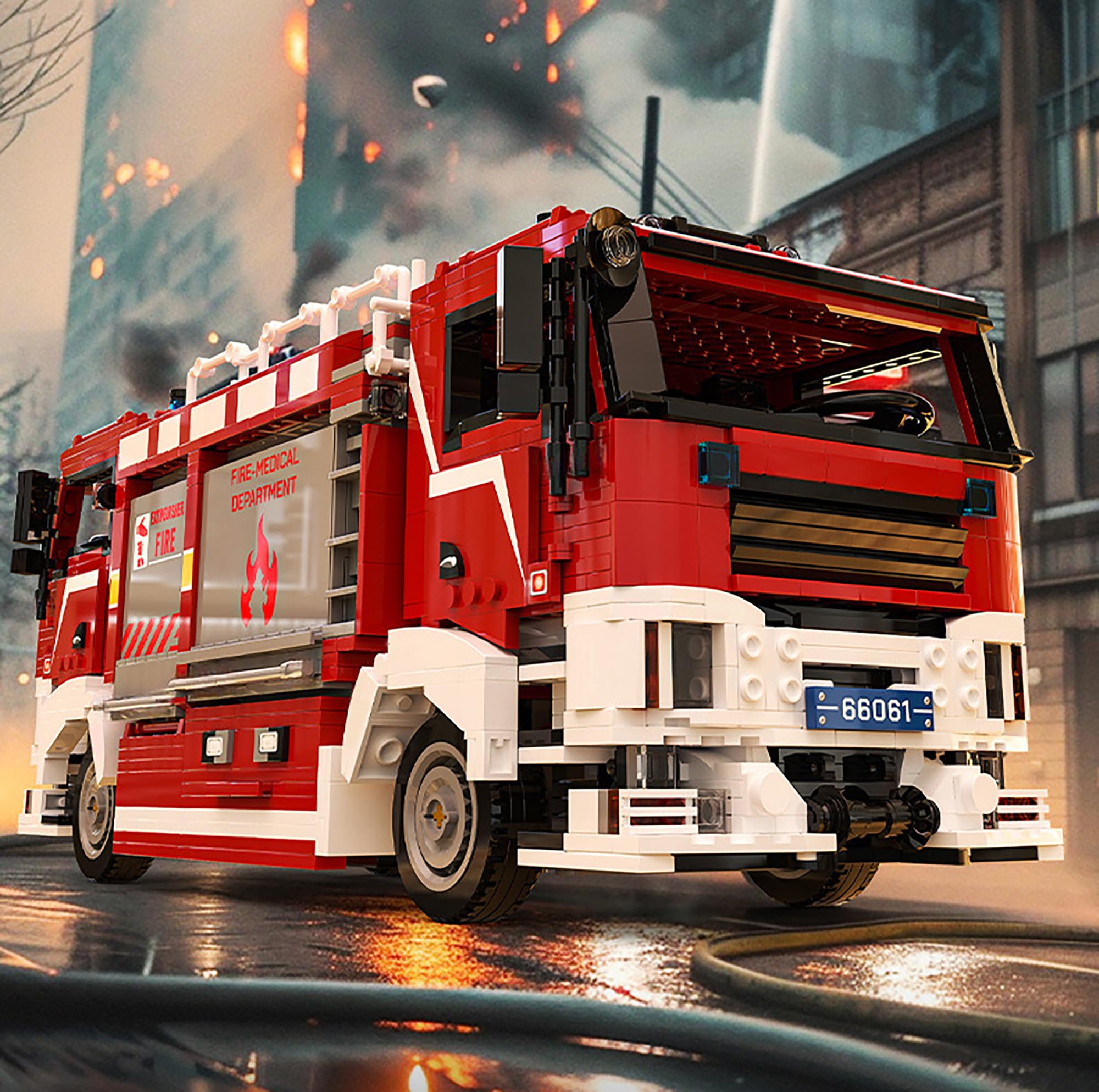 Technik City Feuerwehrauto Bausteine, 2712 Teile Rettungs Feuerwehrauto Modellbausatz, MOC Fahrzeuge Modell Spielzeug, Spielzeug für Erwachsene und Jugendliche ab 16 Jahren