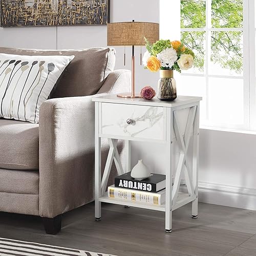 Miniatura 5 de VECELO Mesa lateral con repisas Diseño en X Buró Mesa de noche Mueble versátil para sala de estar o dormitorio