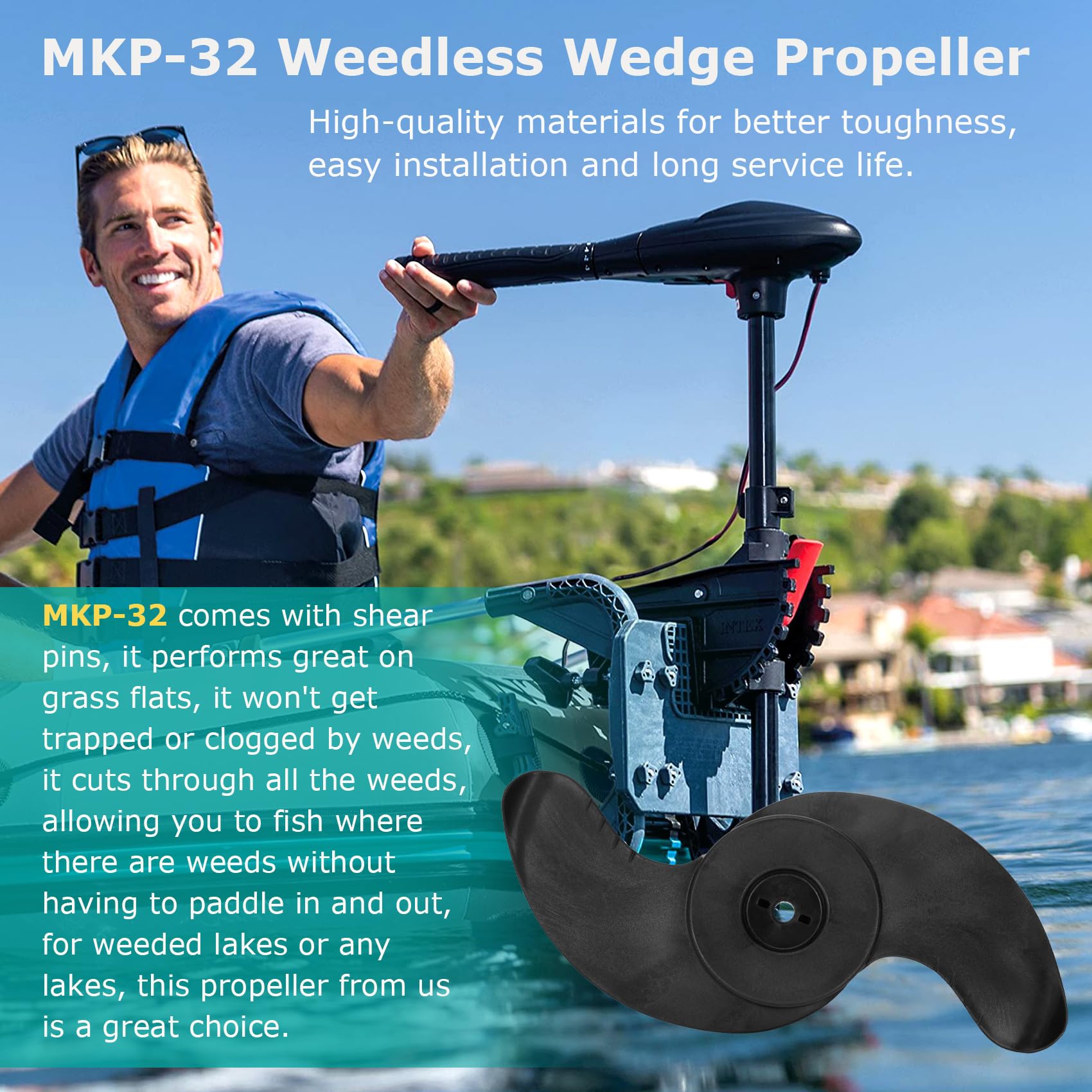 MKP-32 Elica per motore per pesca a traina per Minn Kota Weedless Wedge, Elica MKP-32 per motore da pesca a traina con diametro del motore da 3-5/8 '# 1865017 # 2091160, elica MKP-32 per parti motore