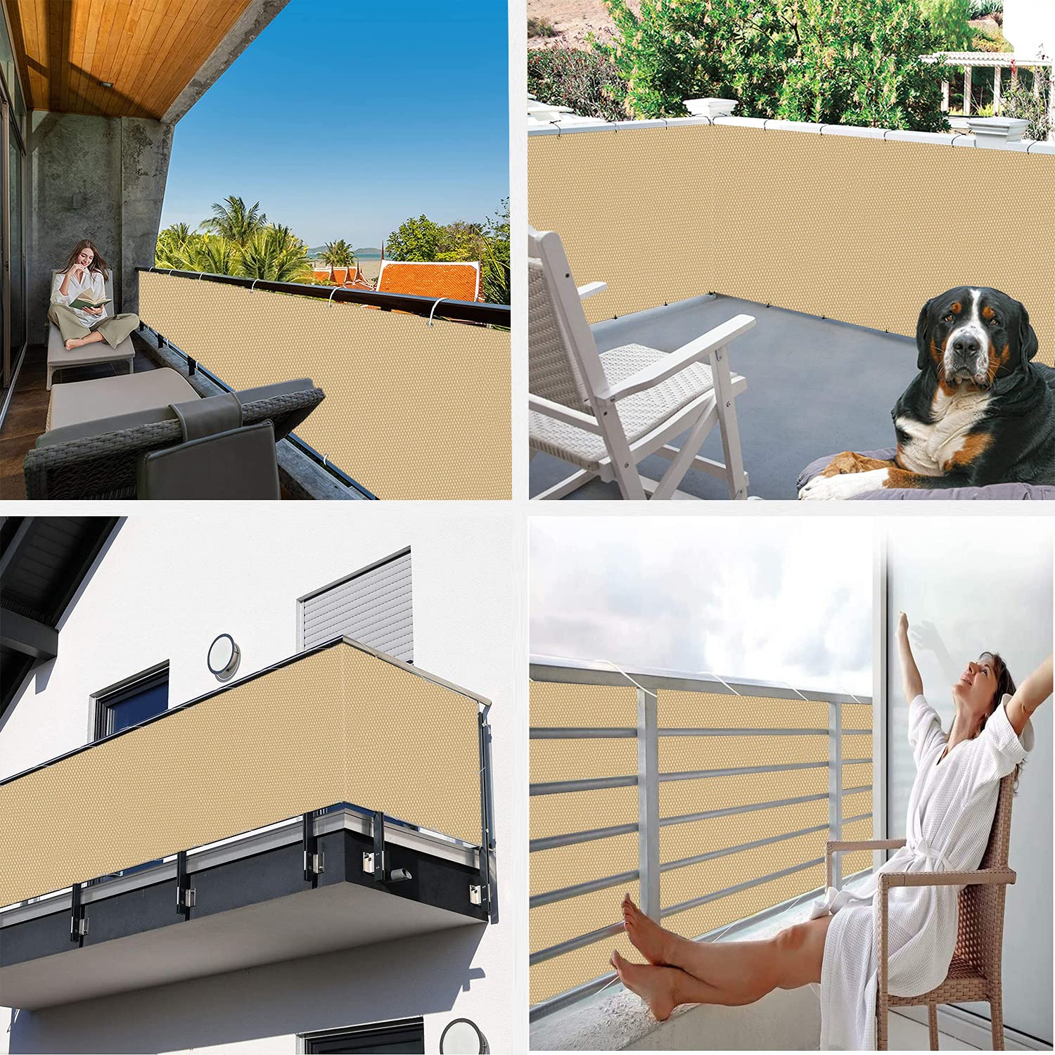 Obudowa balkonowa, 110 x 450 cm, odporna na warunki atmosferyczne, ogrodzenie balkonowe, ogrodzenie ogrodowe, balkon, taras, łatwa pielęgnacja, ochrona i prywatność rozwiązanie