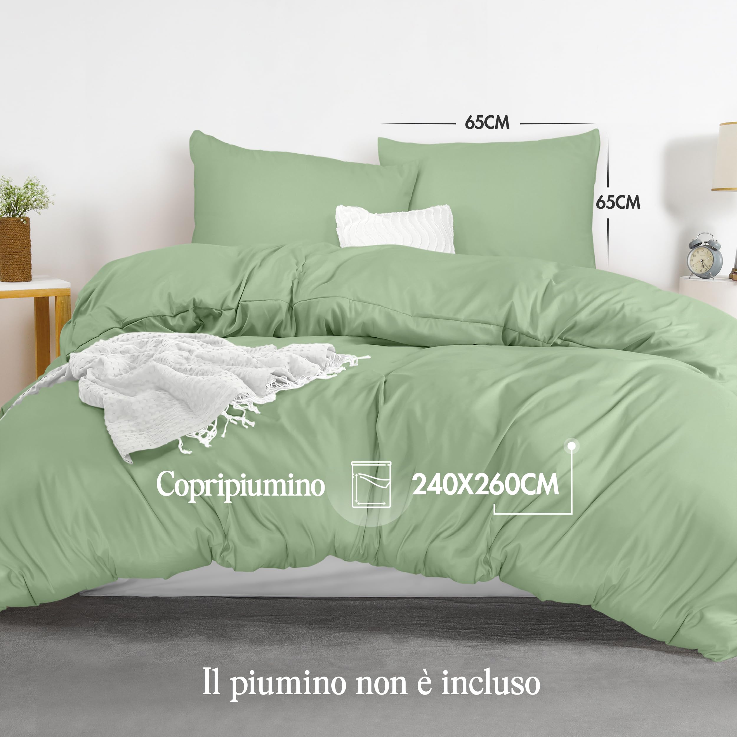 Utopia Bedding Copripiumino Matrimoniale 260x240 - Microfibra Copripiumino 260x240cm + Federe 65x65cm (Verde Salvia)