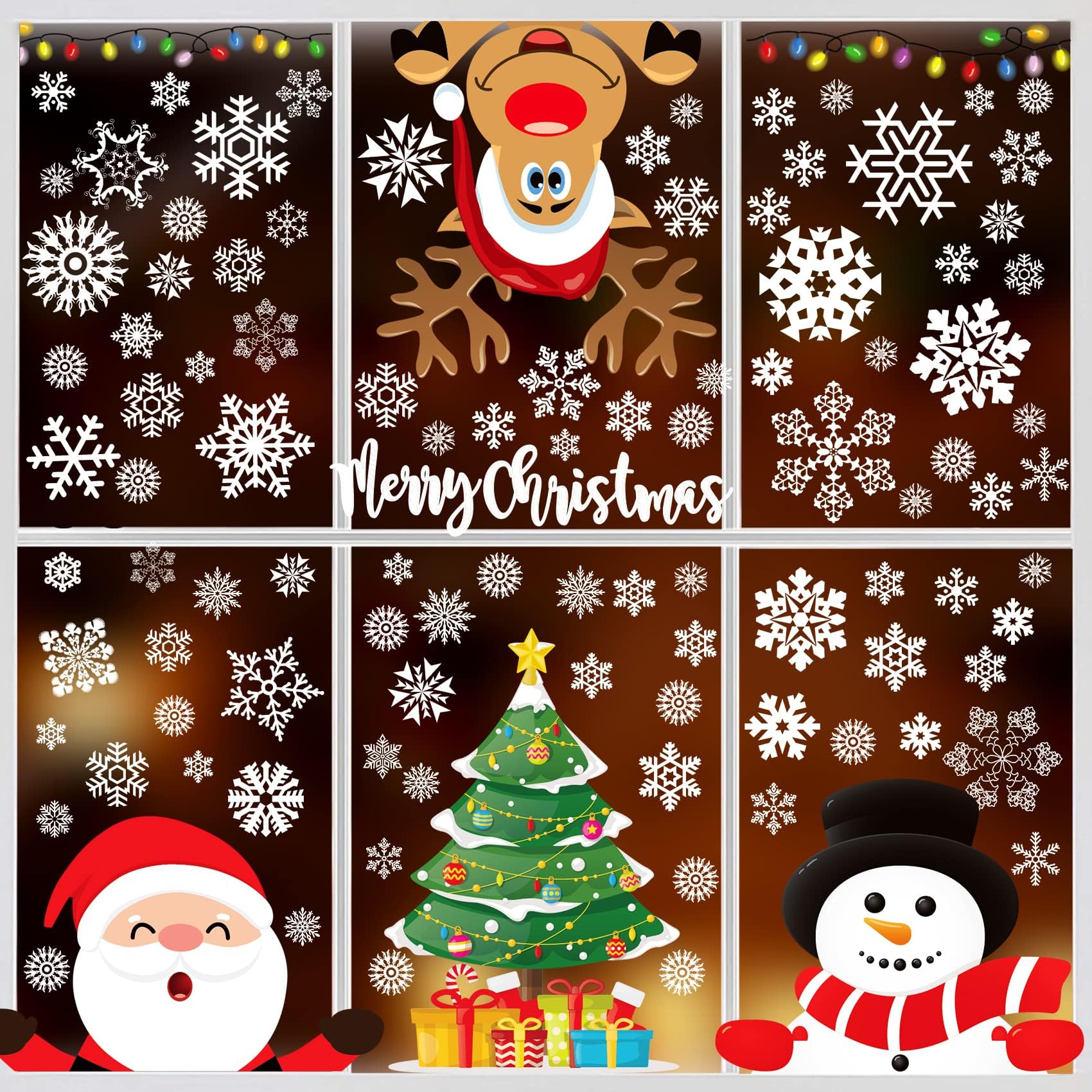 Joy Bang300 Pcs Christmas Window Clings, Winter Snowflake Window Stickers, Holiday Window Decals, Xmas Santa Christmas Tree Window Decor for Home Office Classroom, Christmas Decorations Indoor