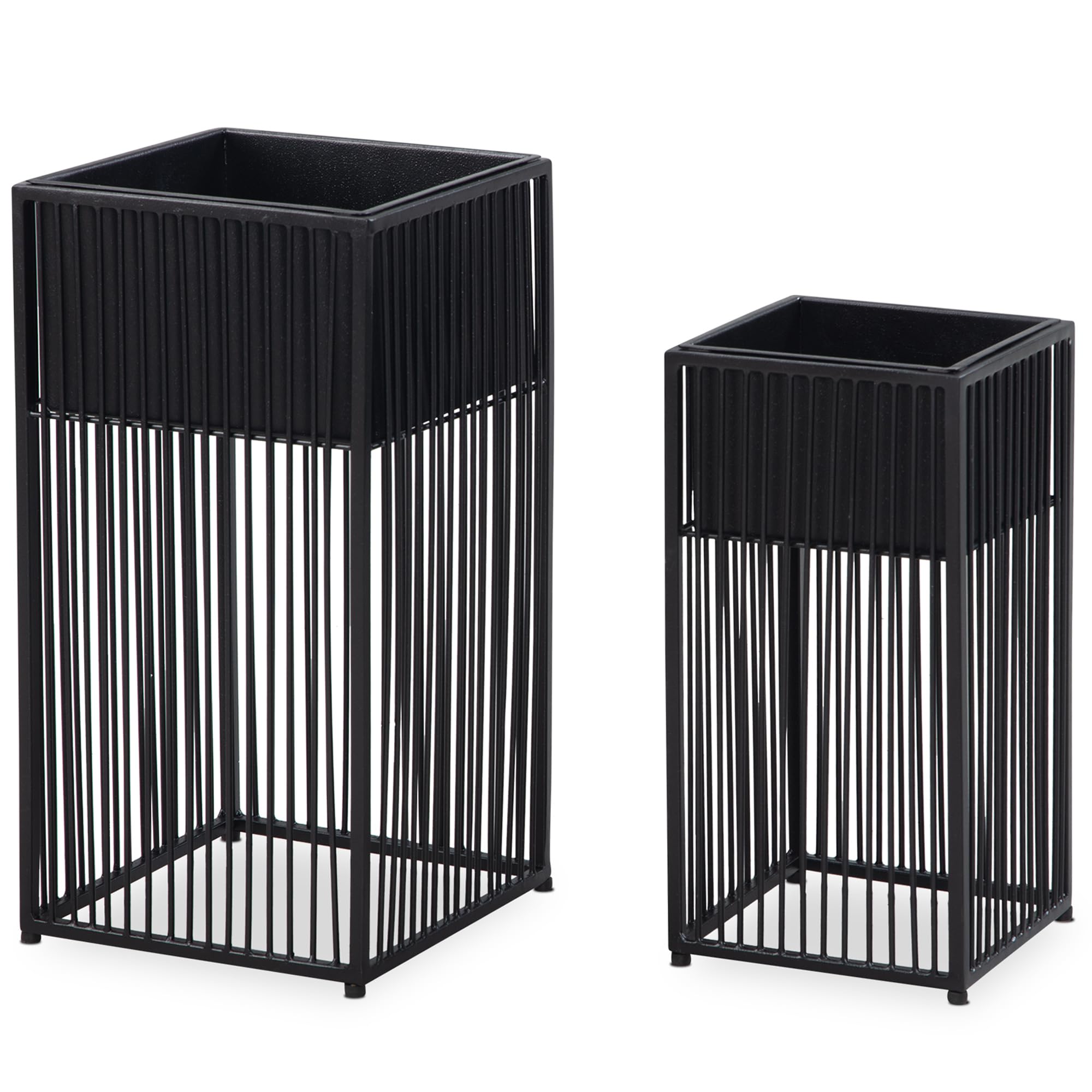 FineBuy Blumentopf 2er Set Metall Schwarz mit Gestell, Quadratisch