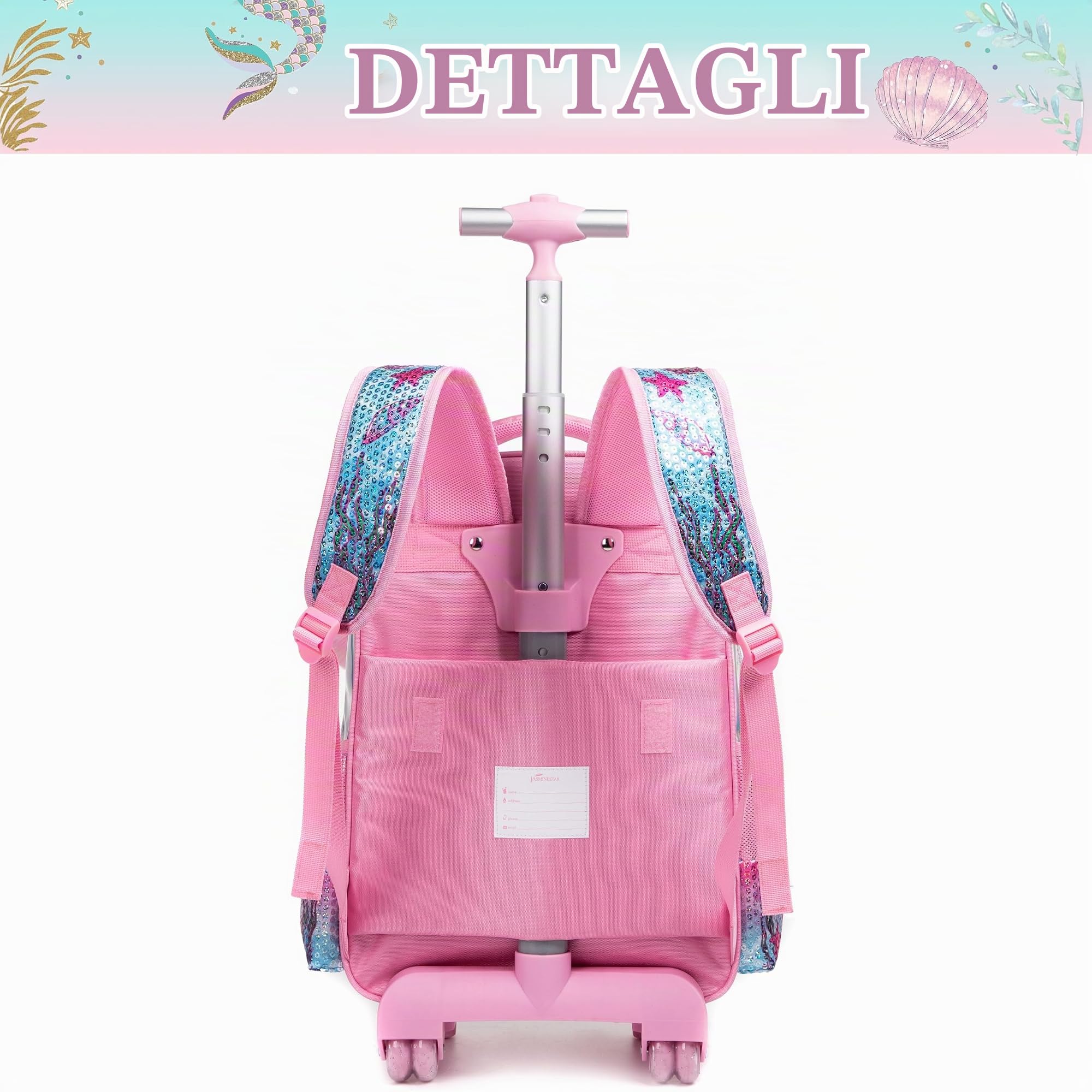 HTgroce Trolley Zaino con ruote, astuccio, borsa per il pranzo, 3 in 1, facile da arrotolare, per ragazze, borse per la scuola