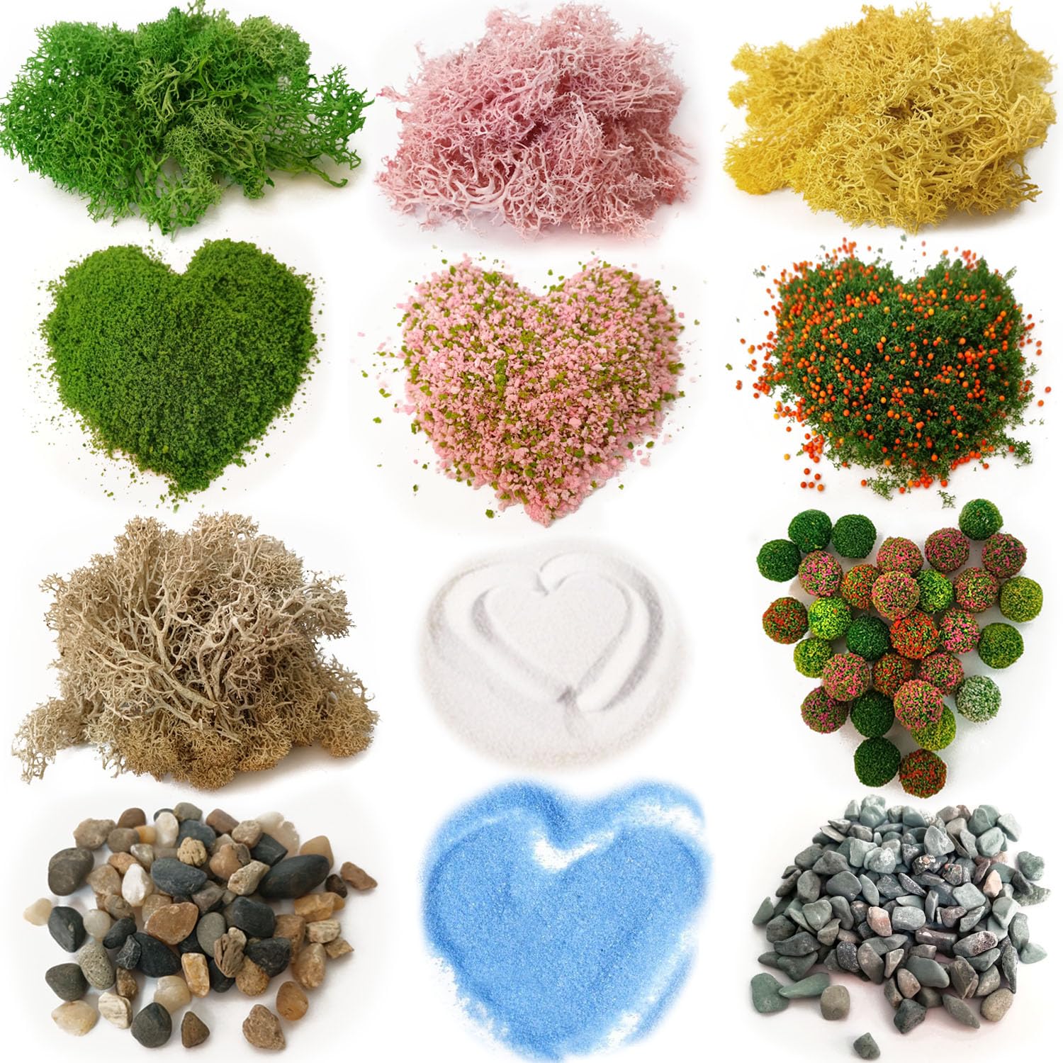 QuarenDen Scenery Basing Material Kit, 12 Bags, Basing Material Kit, Diorama Supplies, Decorative Sand, Stone, Grass, Moss Stick, River for Model Railway, Fairy Garden Diorama Scenery