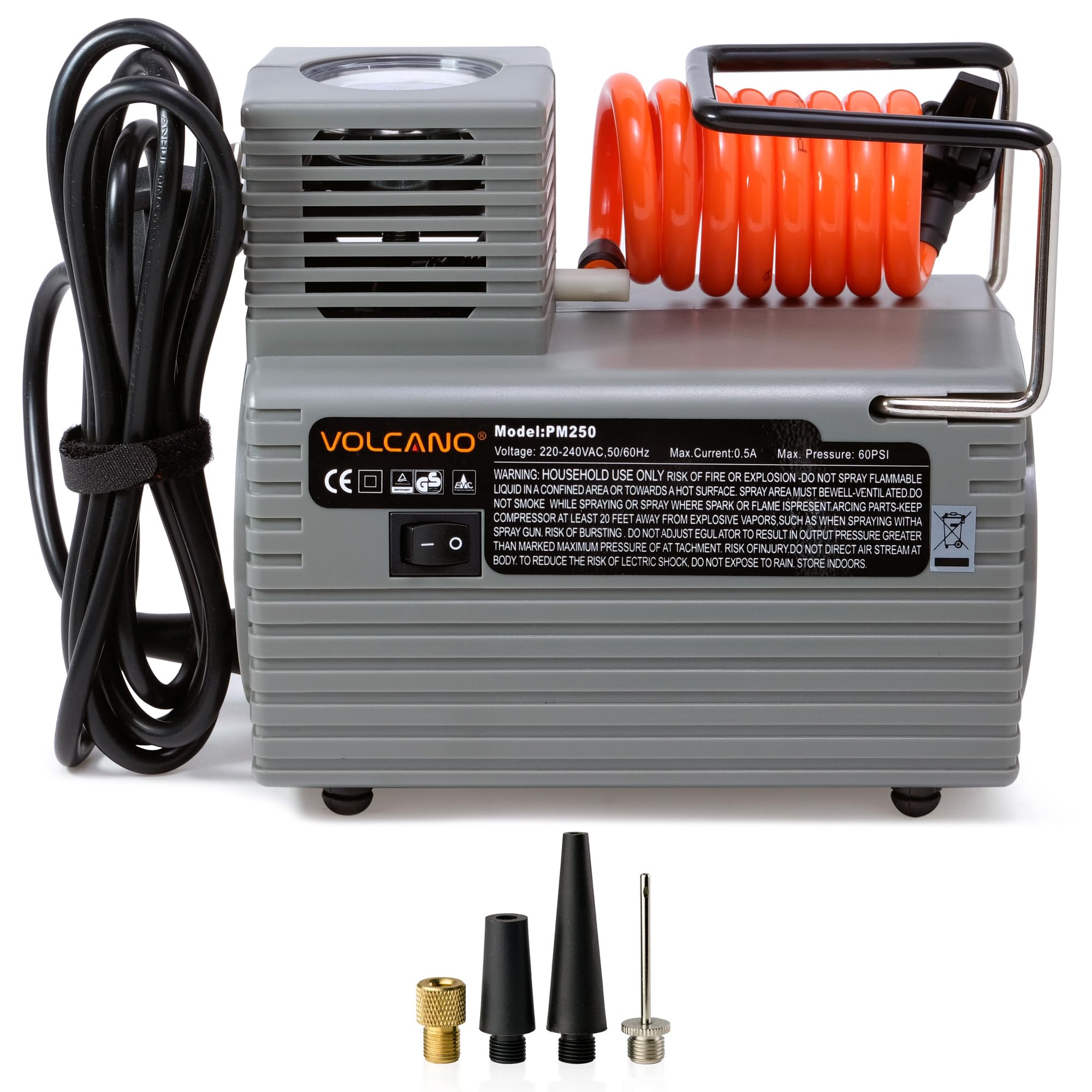 Cannon Sports Pompa elettrica di gonfiaggio a sfera da 240 V con manometro, potente compressore senza olio da 1/8 HP, gonfia palloni, pneumatici, galleggianti per piscina, materassi ad aria e altro