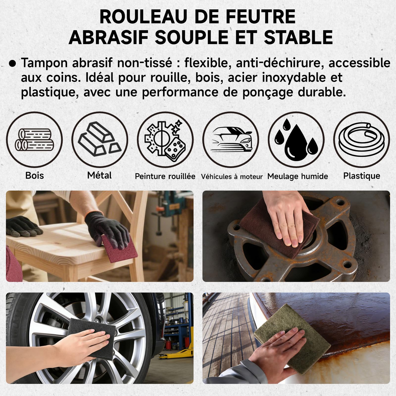 Tampons de Ponçage 5m x 95 mm, Grain 1000 Rouleau Eponge Abrasif | Idéale pour la Peinture, le Bois, le Métal, l'Acier Inoxydable Ponçage et Polissage
