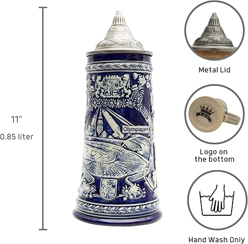 Miniatura 3 de Essence of Europe Gifts 0.85 litros | OktoberfestHaus Alemania Stein Famous Landmarks Bier Krug Taza de cerveza grabada con tapa Taza de cerveza