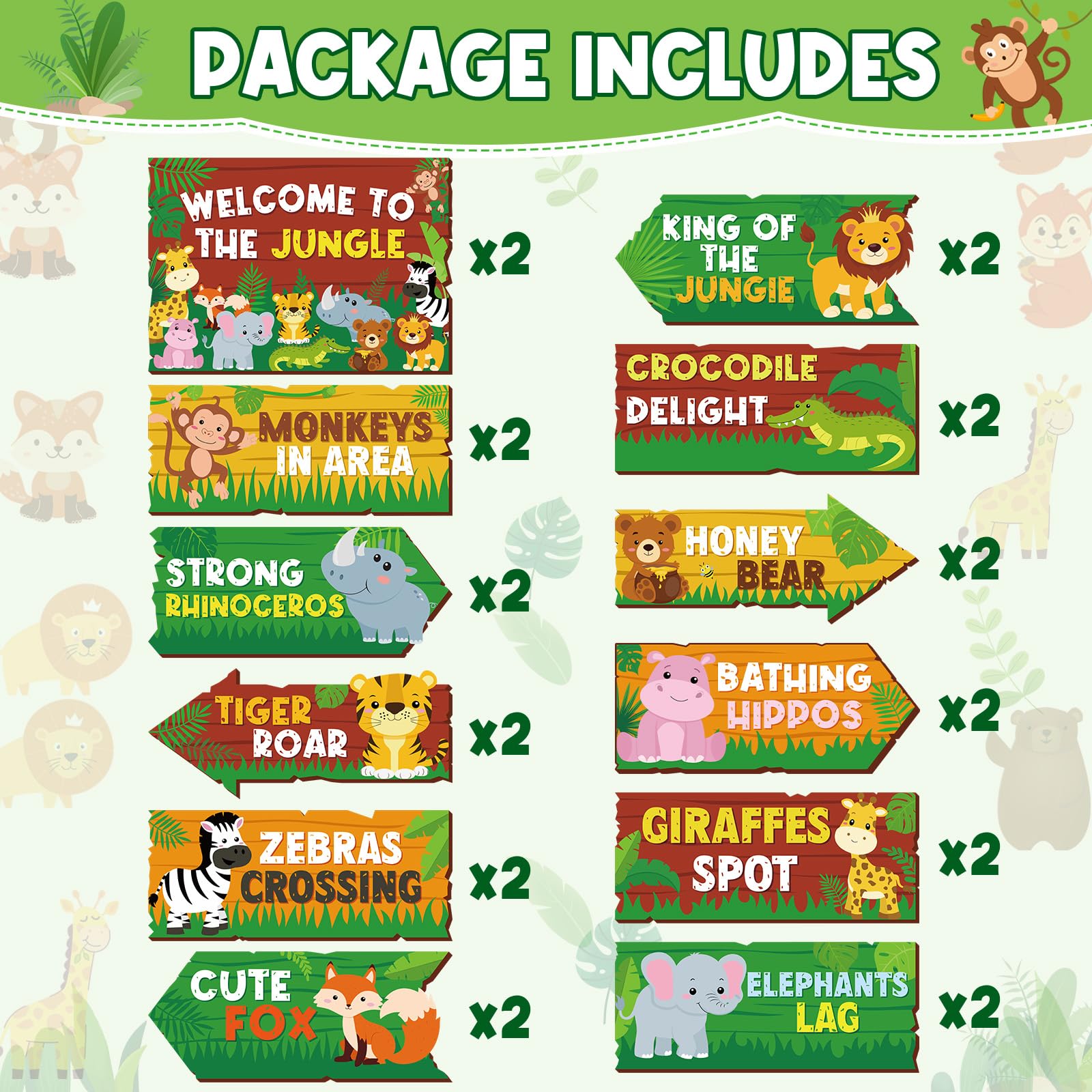 24 Stück Safari Party Schild für Willkommen im Dschungel Safari Thema Party Dekorationen Wildtier Richtungsschilder für Zoo Tier Thema Geburtstag Party Karneval Party Supplies