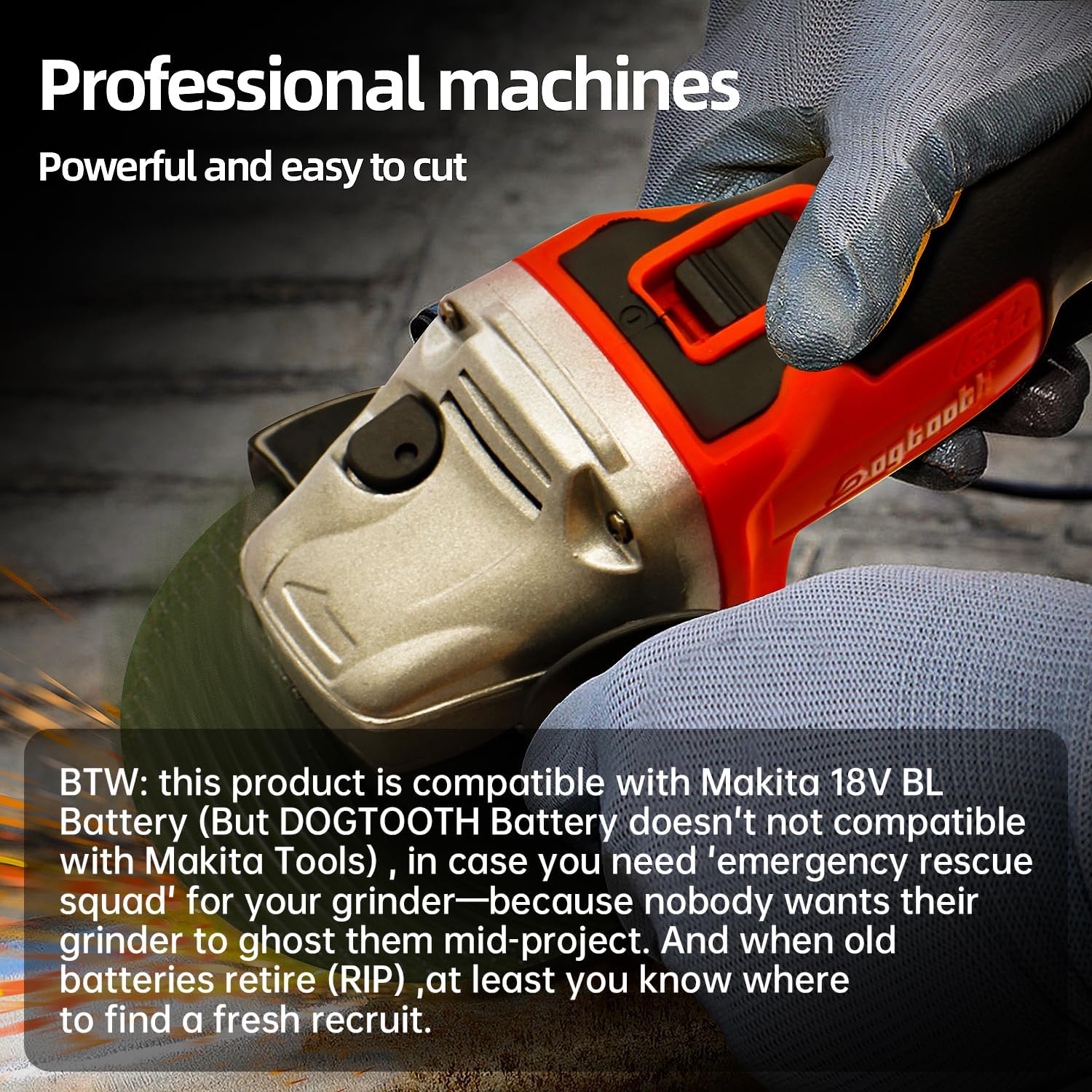 DOGTOOTH Max 21V 4-1/2'' Cordless Angle Grinder Set with 2 * 4.0 Ah Batteries, Compatible with Makita 18V Battery, Brushless Motor, Max10000 RPM, Charger, 4 Cutting&Grinding Discs and Carry Case - Image 8