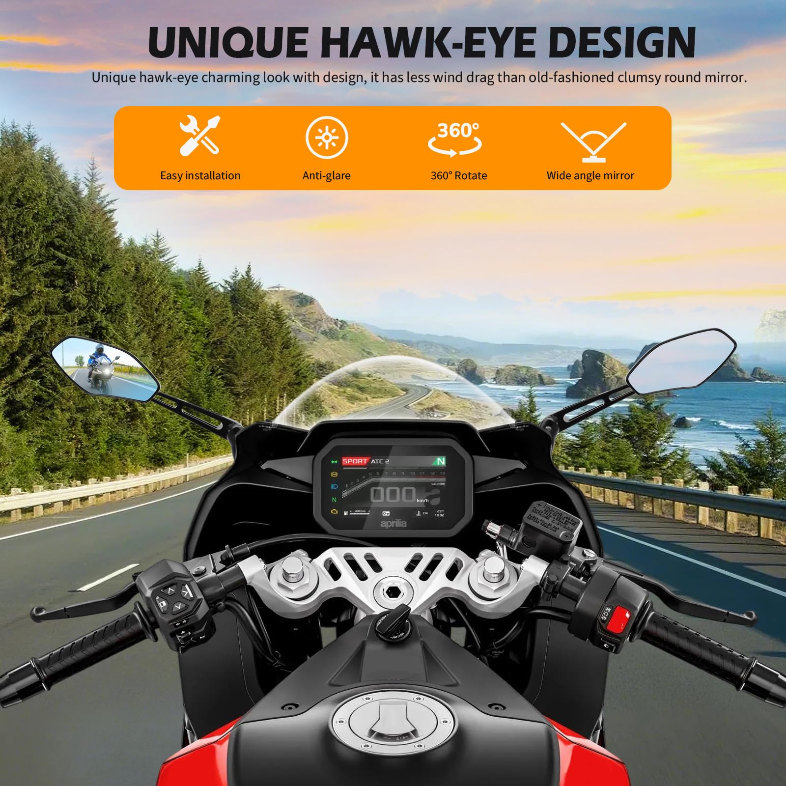 Amazon.com: Black Motorcycle Sport Racing Mirrors Compatible with