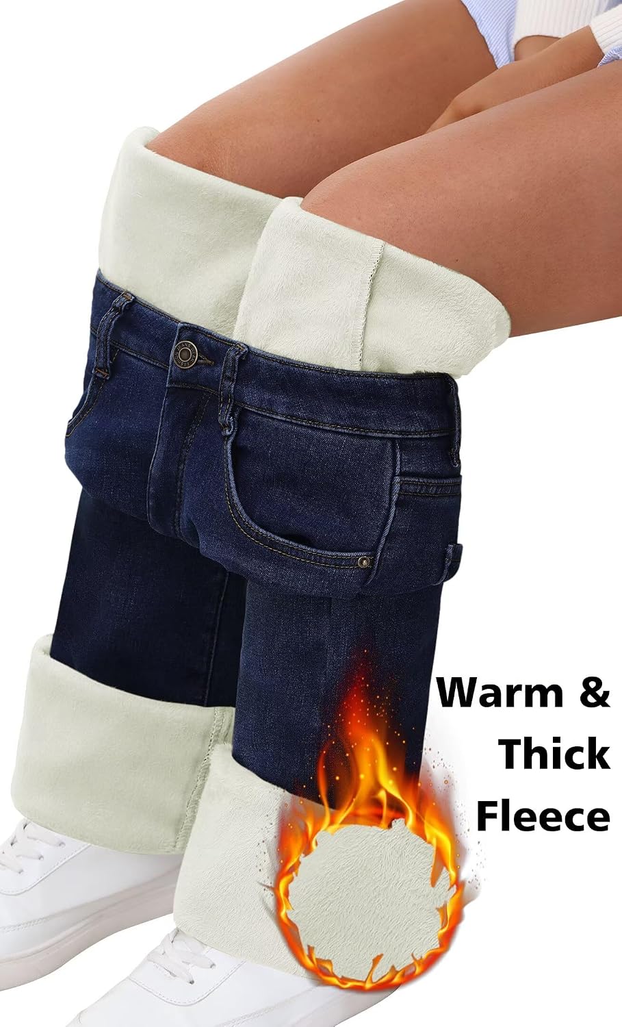 KDF Women's Bootcut Fleece Lined Jeans High Waisted Warm Bell Bottom Jeans image 3