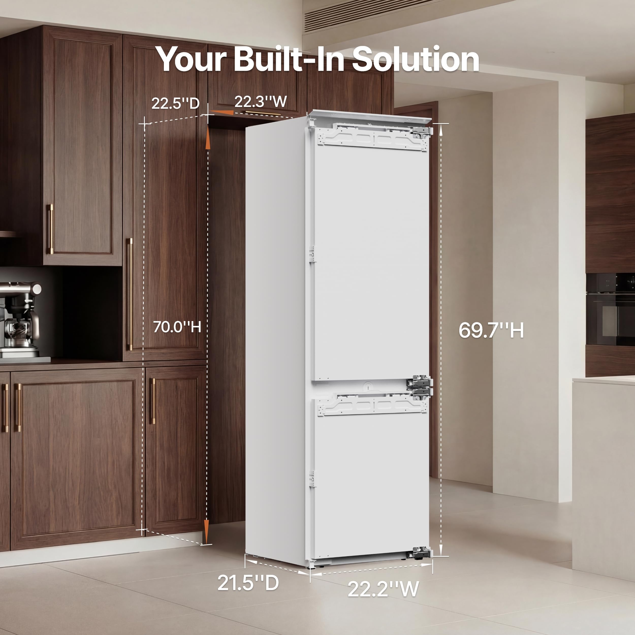 Ca'Lefort 22" Panel Ready Refrigerator with Bottom Freezer, 3-zone Temperature Control, Built-in Panel-Ready Fridge Perfect for Modern Kitchens, 9.72 cu.ft (Panel Not Included) on Fridge.com