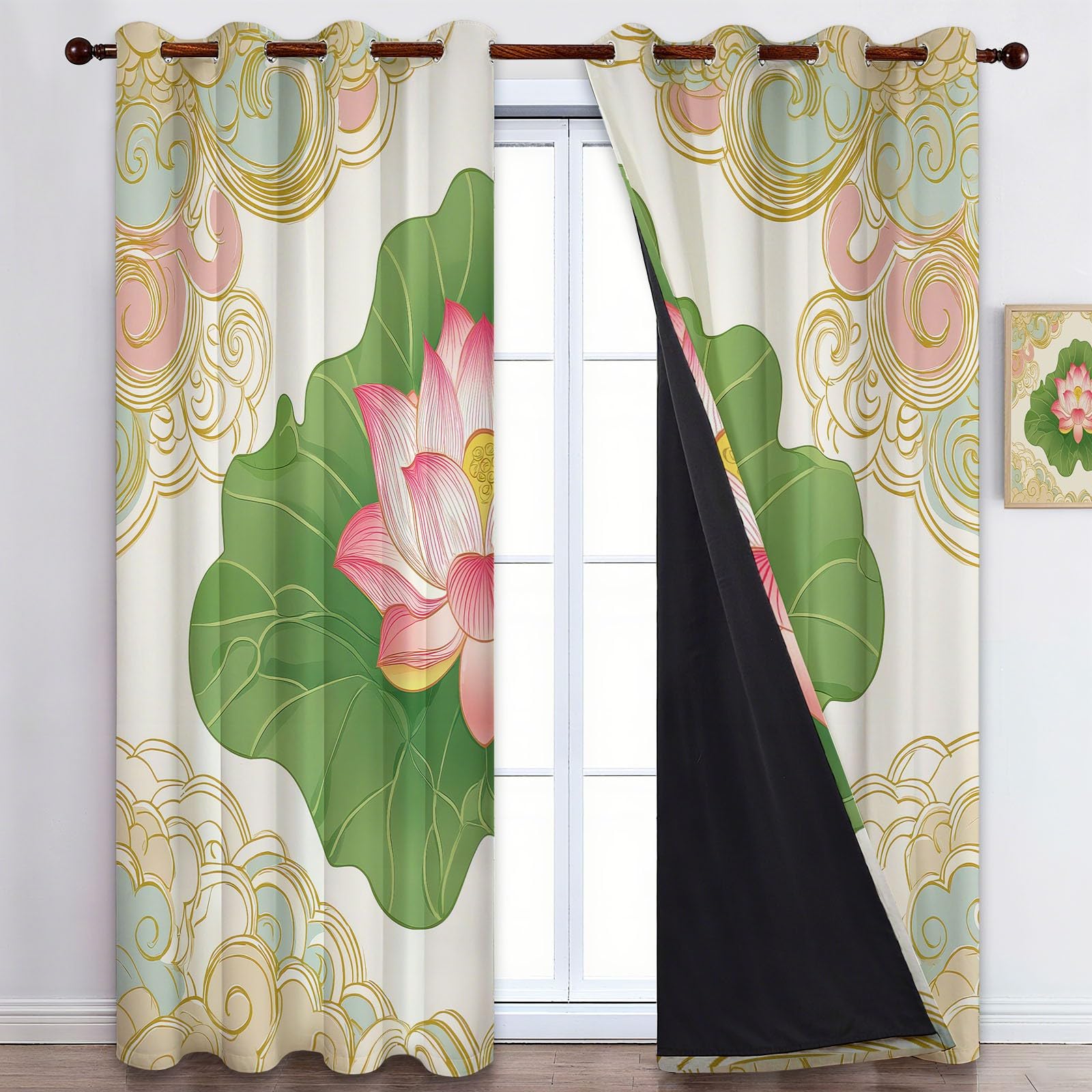 Jaune Rideaux Occultants Thermiques 183 x 214 cm Motifs Floraux Motifs Nuages Bon Augure – Rideaux Isolants Anti-Froid & Anti-Chaleur, Tissu Épais Haut de Gamme, Parfait pour Salon, Chambre ou Bureau