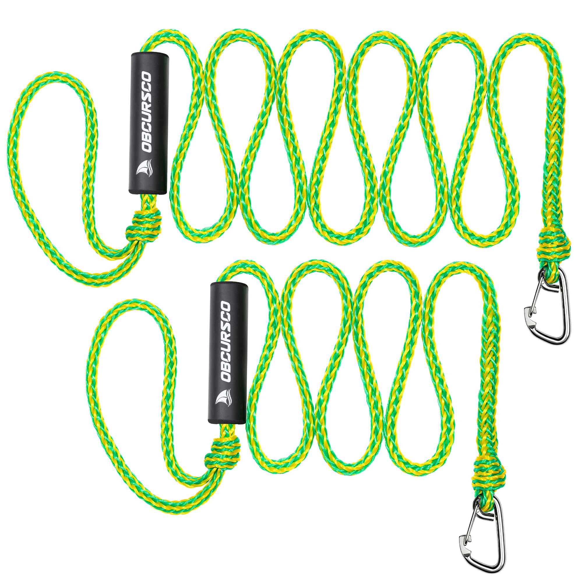 Obcursco Premium PWC Dock Lines, Heavy Duty Braided Line, Marine Rope for Jet Ski,Watercraft, Small Boat, Kayaking, Marine Sets of Two Ropes with 316 Stainless Steel Clip,(Green/Yellow)
