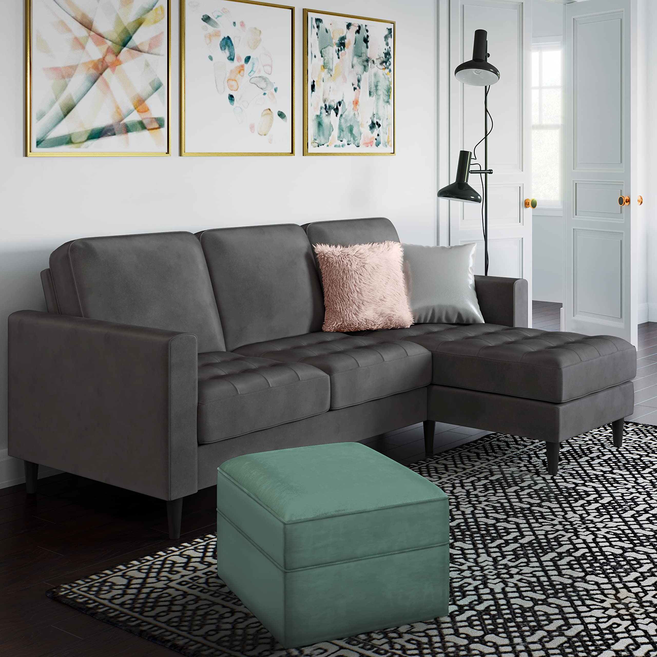 Cosmoliving By Cosmopolitan Strummer Velvet Corner Sofa