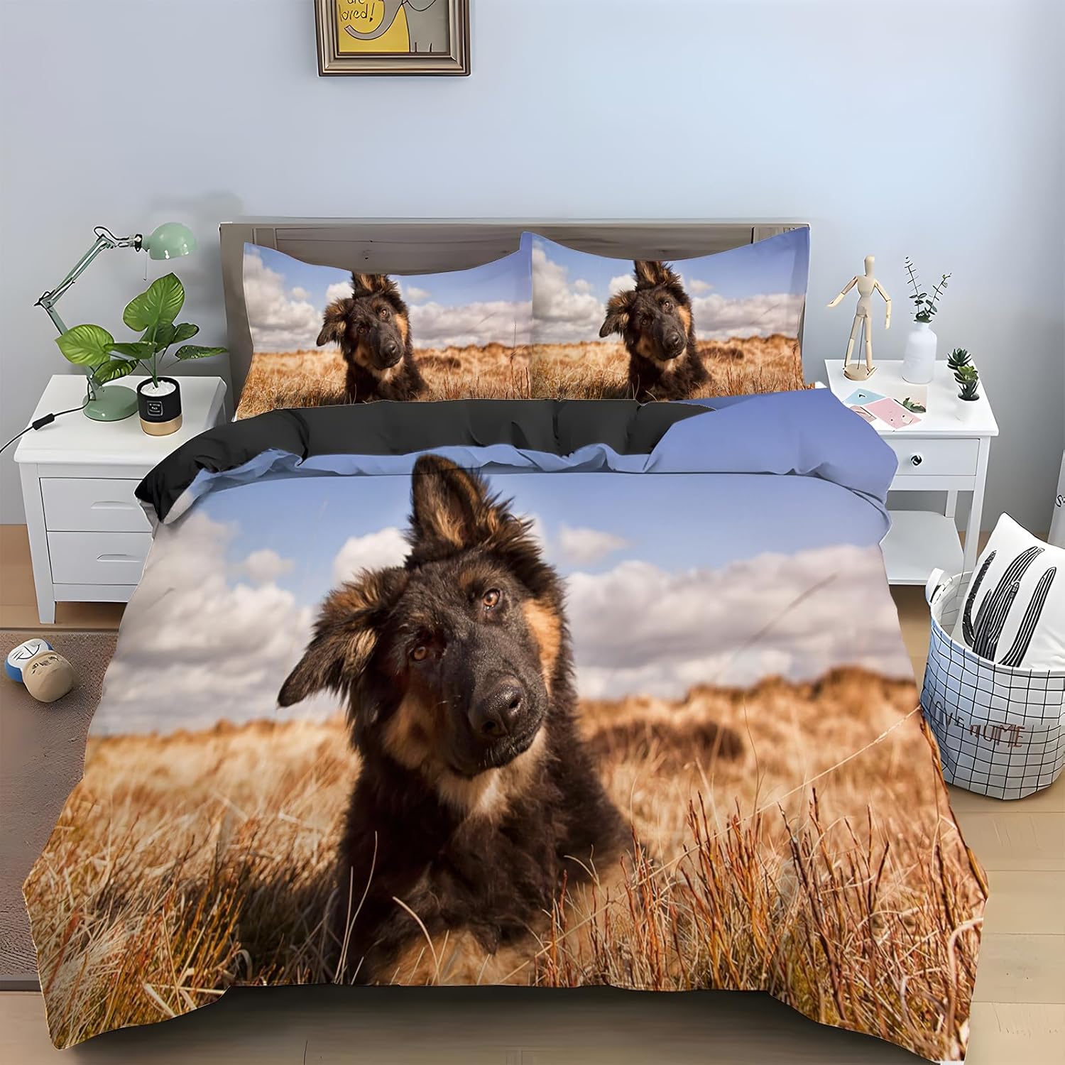 Blue German Shepherd Twin Duvet Cover Puppy Print Twin