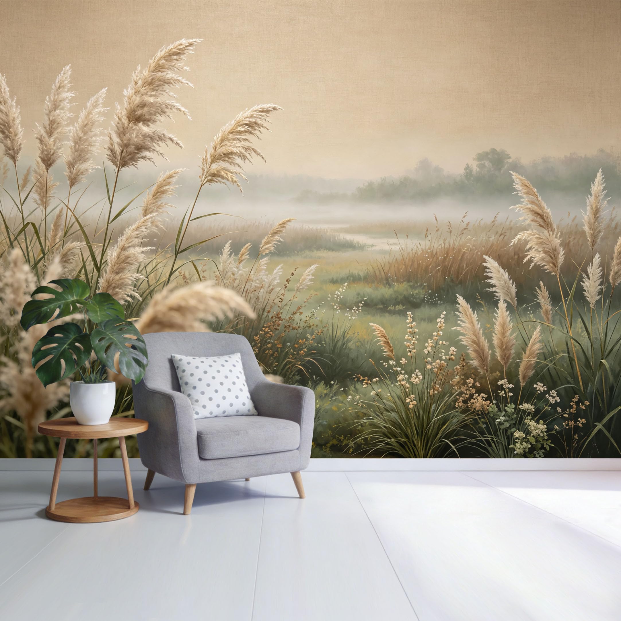 Custom Size Wall Mural Misty Meadow Landscape Pampas Grass Botanical Nature Scene SelfAdhesive Wall Fabric Removable Wallpaper for Home Office Decor