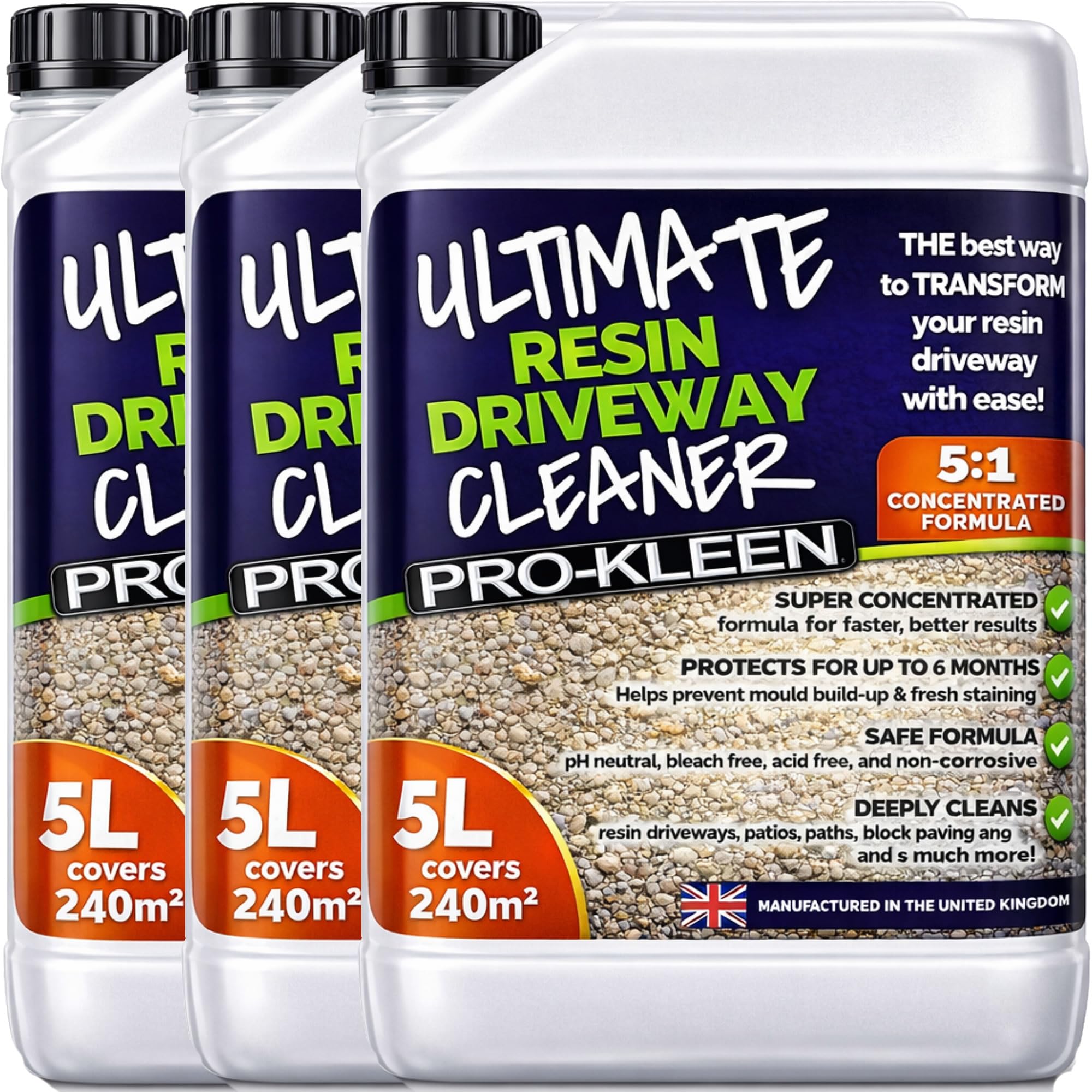 Pro-Kleen Resin Driveway Cleaner 3 x 5L Simply Spray and Walk Away Free From Acid and Bleach Concentrated Mix 5:1 Covers 720sq Metres, Prevents Algae, Mould and Dirt, Pet and Child Safe Once Dry