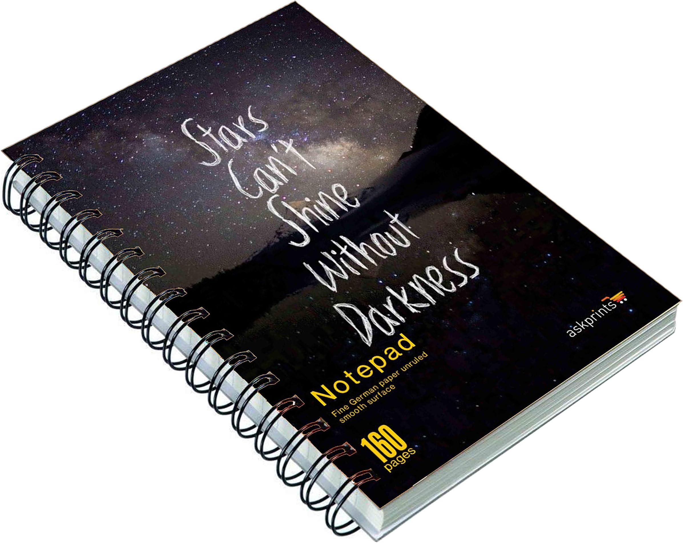 Askprints "Stars Can't Shine Without Darkness" Motivational Quote Printed Designer Wire Bound 160 Ruled Pages Spiral Notebooks & Diary for Letters, Notes, or Homework (15 X 21cm)