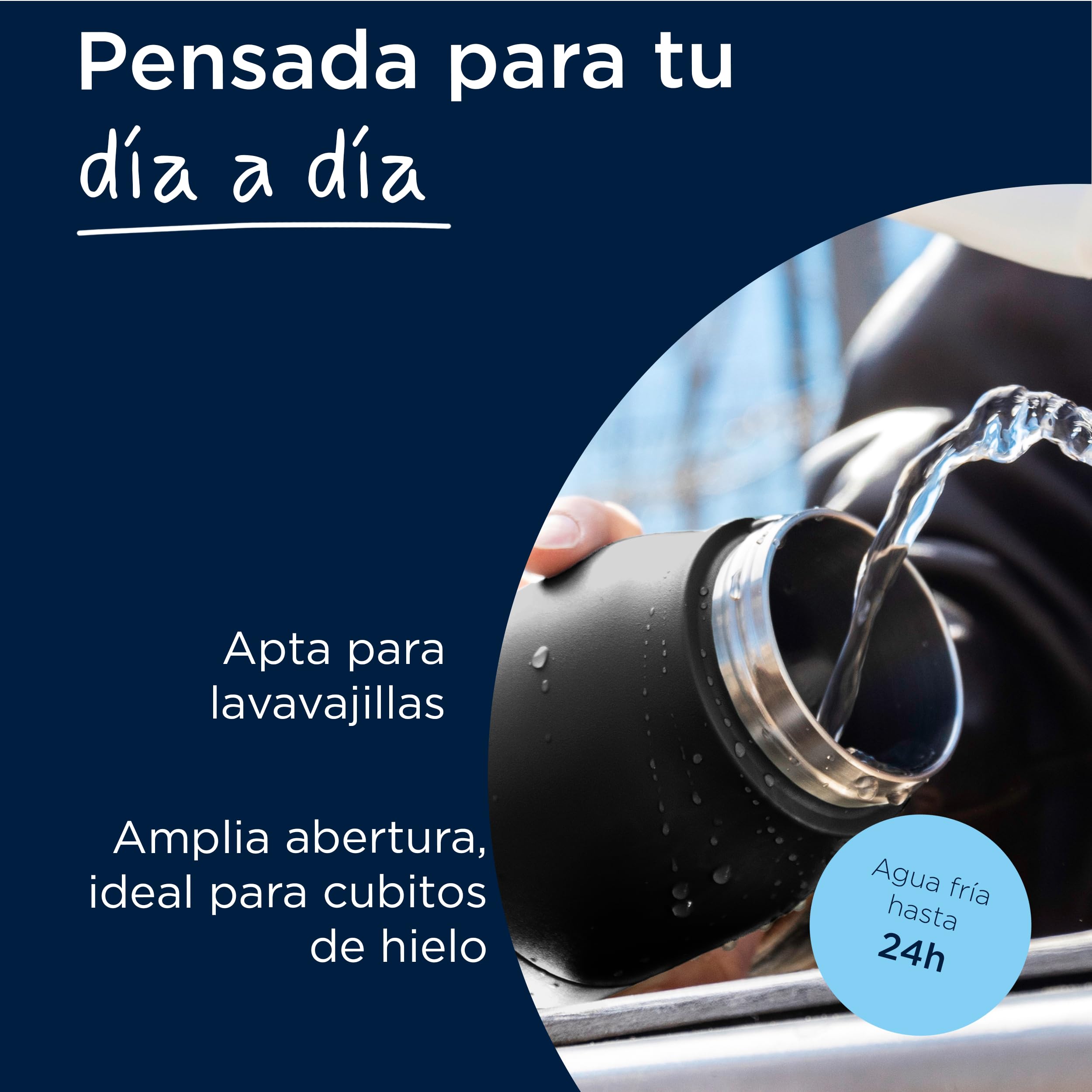 BRITA LARQ Essential botella con pajita Blanco 1000 ml. Botella de agua de acero inoxidable, con aislamiento de doble pared (hasta 24 h de frío), asa soft‑touch extraíble y apta para lavavajillas