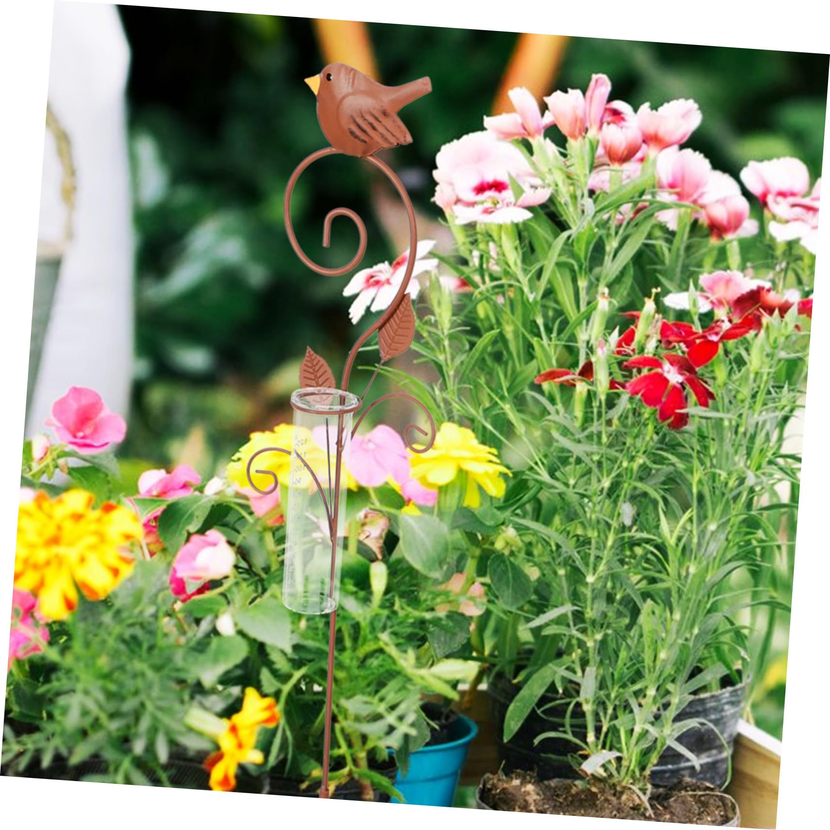 VALICLUD Regenmesser Garten Mit Eisernem Flamingo Pfahl Präziser Glas Regenmesser Für Außenbereich Wetterfest Und Dekorativ Für Terrasse Und Rasen