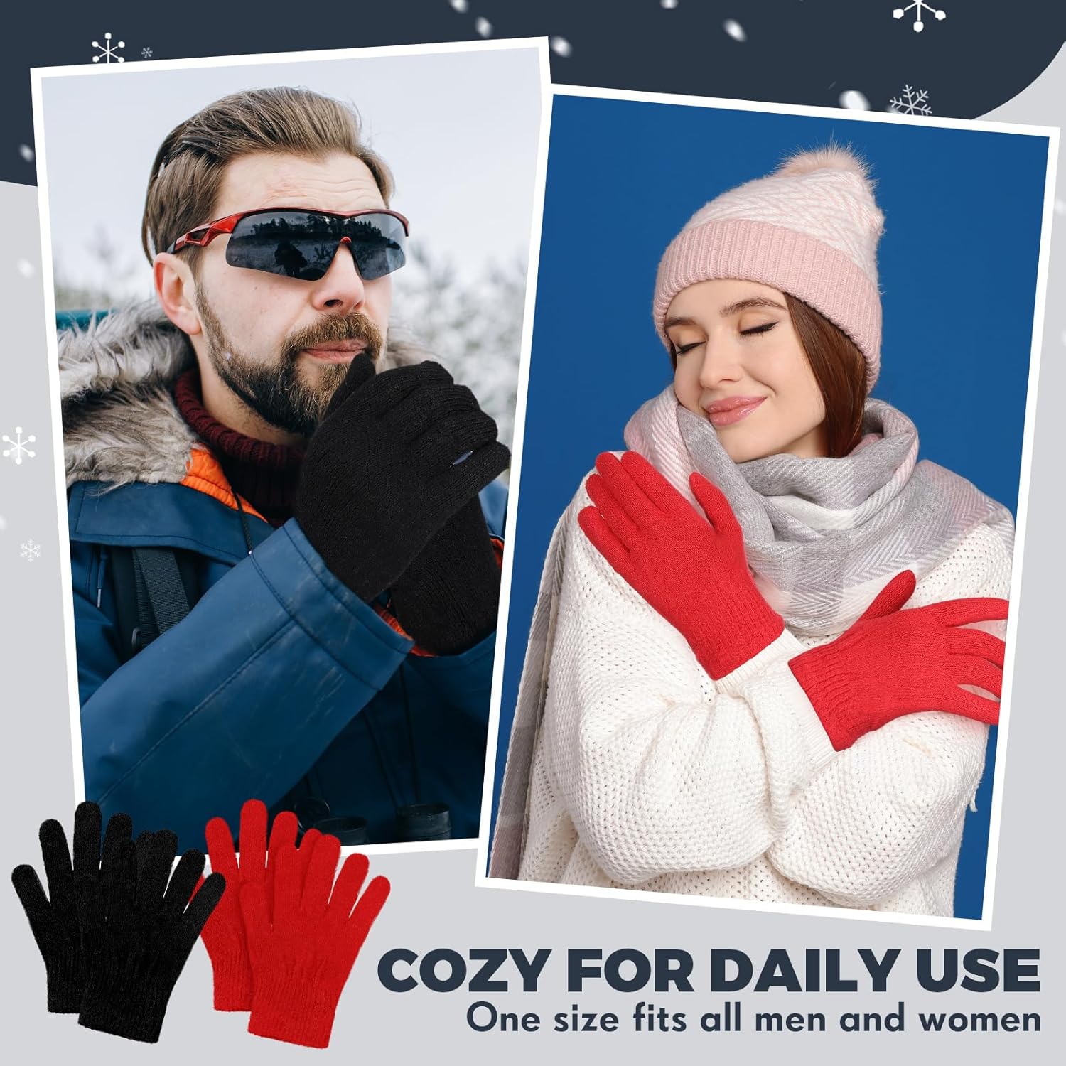 Tarpop 96 Pair Winter Magic Gloves Bulk Stretchy Warm Gloves Full Fingers Knit Thick Thermal Gloves for Men Women Warm Gift - Image 4