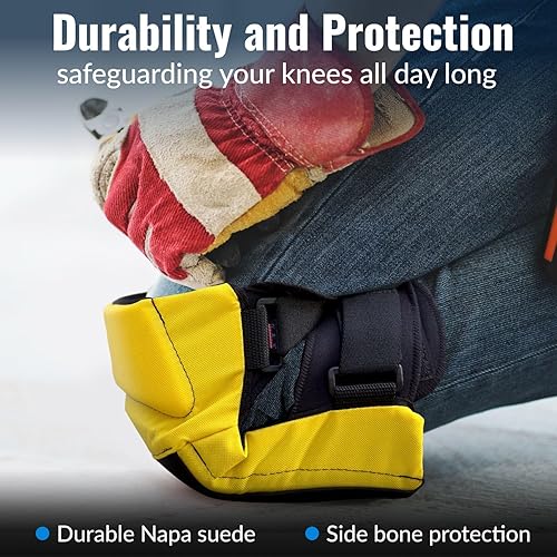 Miniatura 3 de Paclord Rodilleras PRO Flooring Style con 3 niveles de protección, color amarillo, 1 par, piel de gamuza plana de napa y cierres ajustables