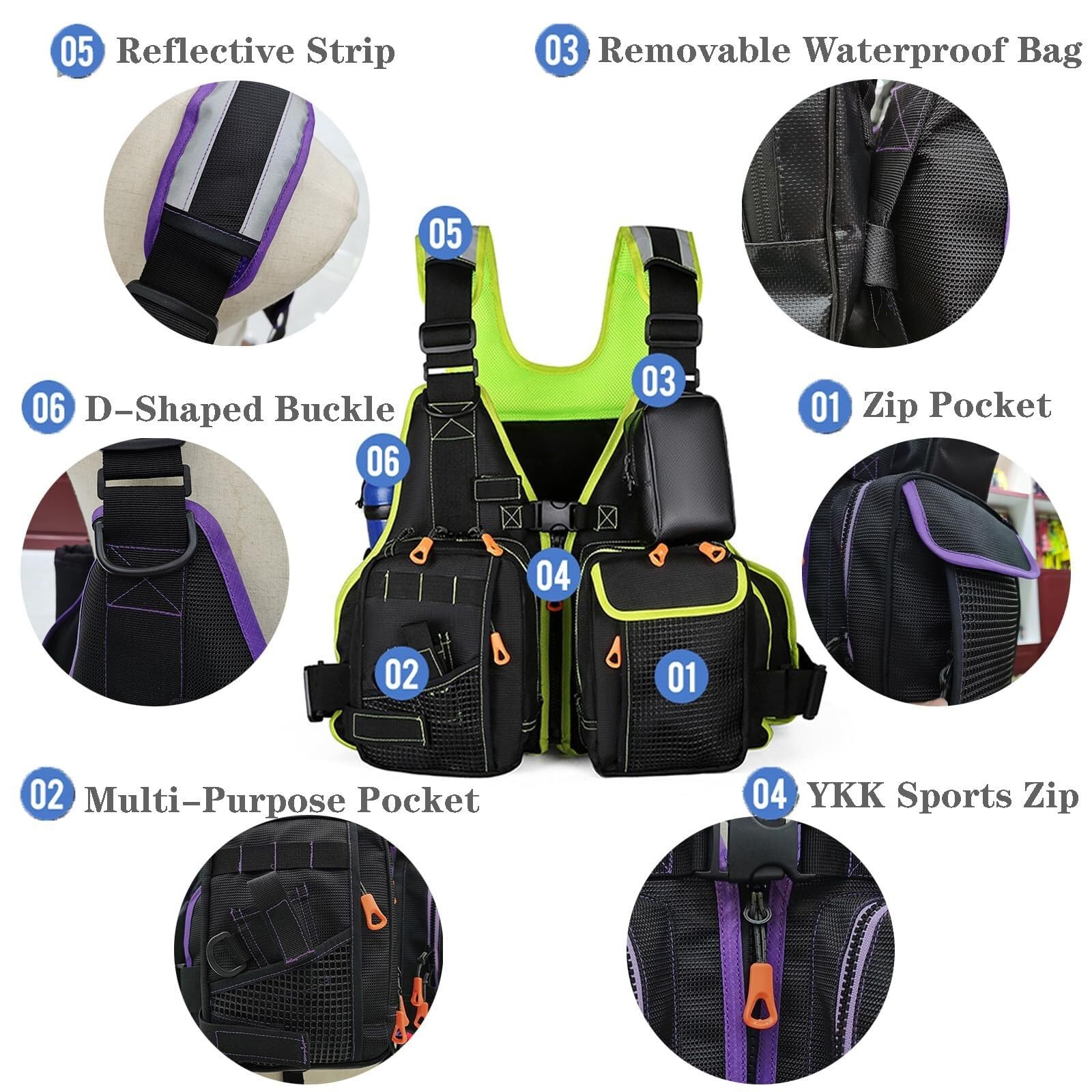 Kamizelka do Wędkarstwa Muchowego Unisex Regulowana Wysoka Pływalność Lekka Nylon Pianka EPE Odłączana Torba Uchwyt Na Butelkę Dla Pstrąga Paddleboardingu