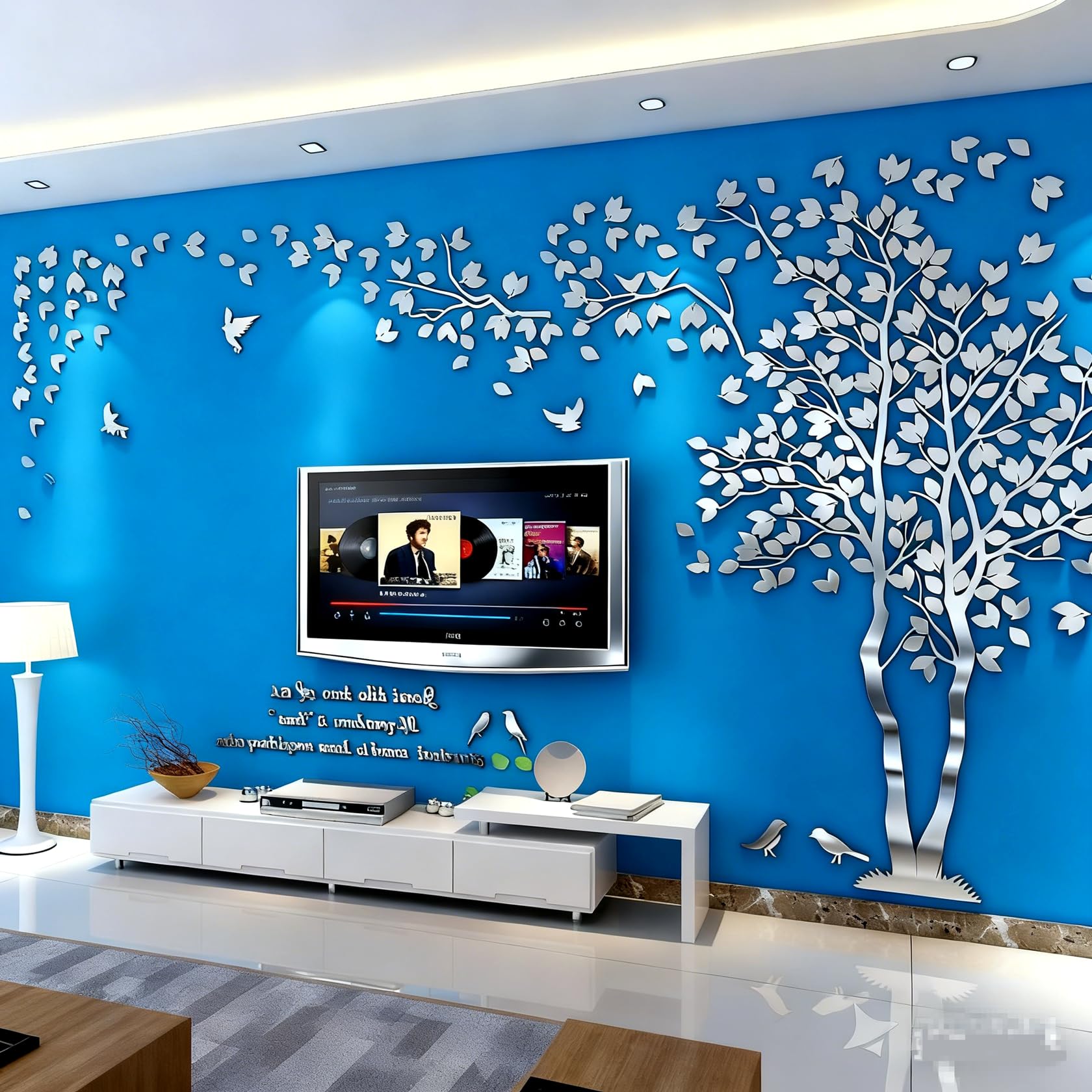 guangmu Tree Wall Sticker - Trees and Birds 3D Wall Stickers Arts Wall Stickers Decorative for TV Par, Bedroom, Nursery, Office, Children Rooms (M-250 * 130 cm, Left Silver)