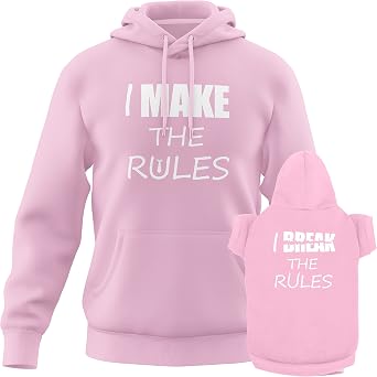 APPARELYN Matching Hoodies for Dogs & Humans - I Make The Rules I Break The Rules Pet & Owner - Soft Dog Sweatshirt Set