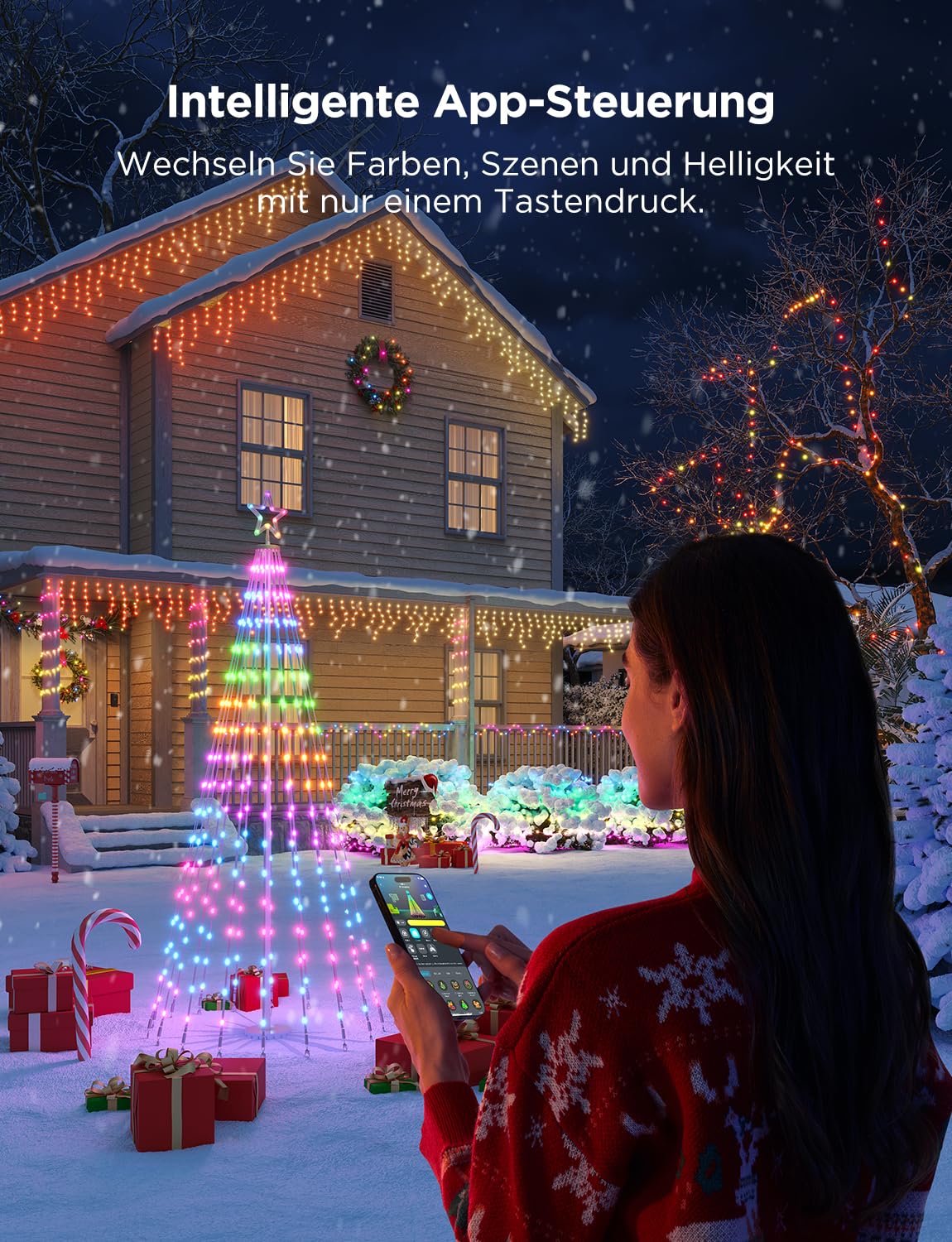 Govee Christmas Cone Tree Lights, 1,82m 316 LEDs RGBIC-Lichterkette mit Intelligenter App-Steuerung, 82+ Szenenmodi, IP67-Wasserdichte Weihnachtsbaum Kegelform für Halloween und Weihnachten, Schwarz | Intelligente App-Steuerung, 82+ Szenenmodi, IP67-Wasse