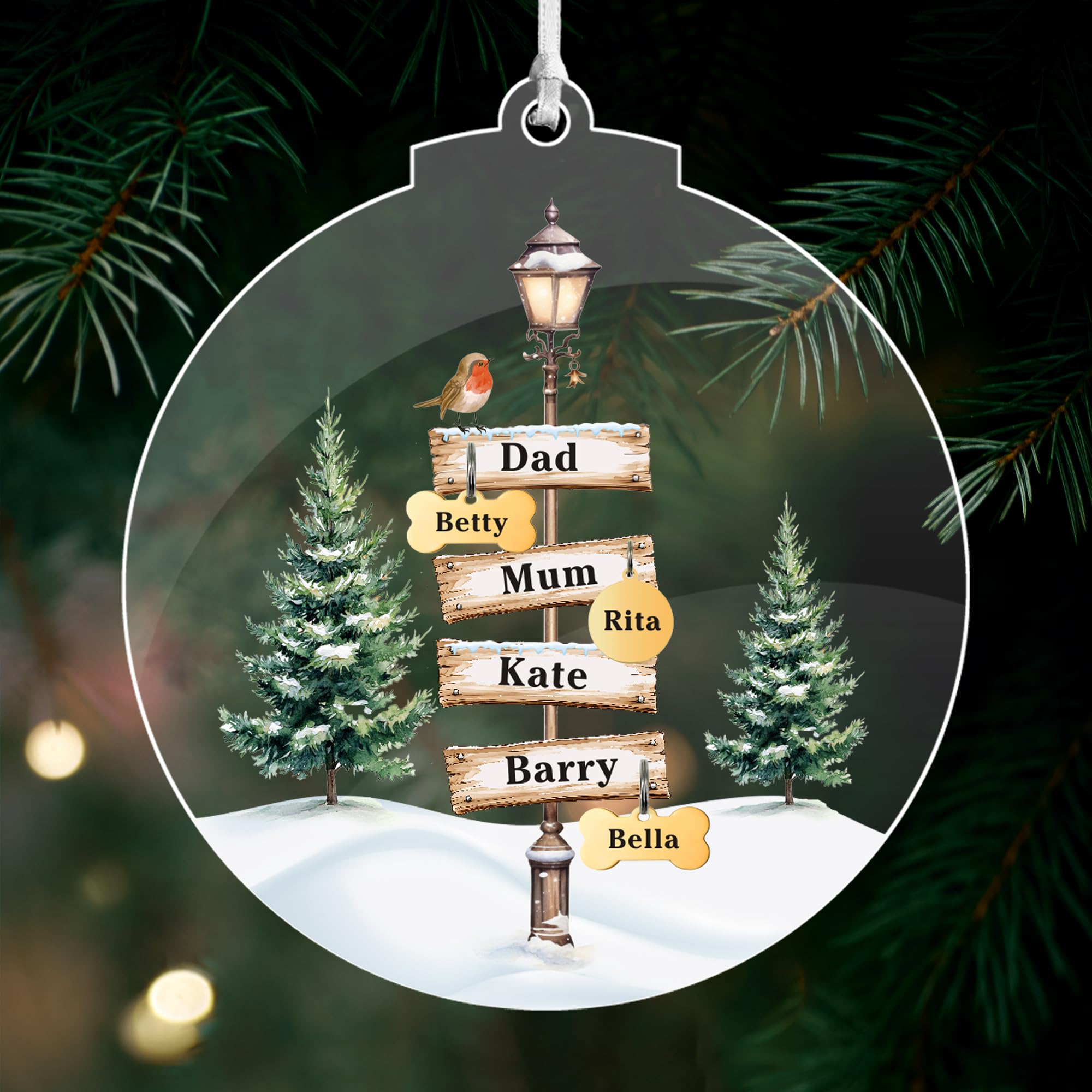 Personalised Christmas Bauble 2025 Christmas Tree Decorations Custom Christmas Ornaments Family & Pet Xmas Tree Baubles Gifts Baubles for Pets Lover (4 People, 2 Dog+1 Cat)