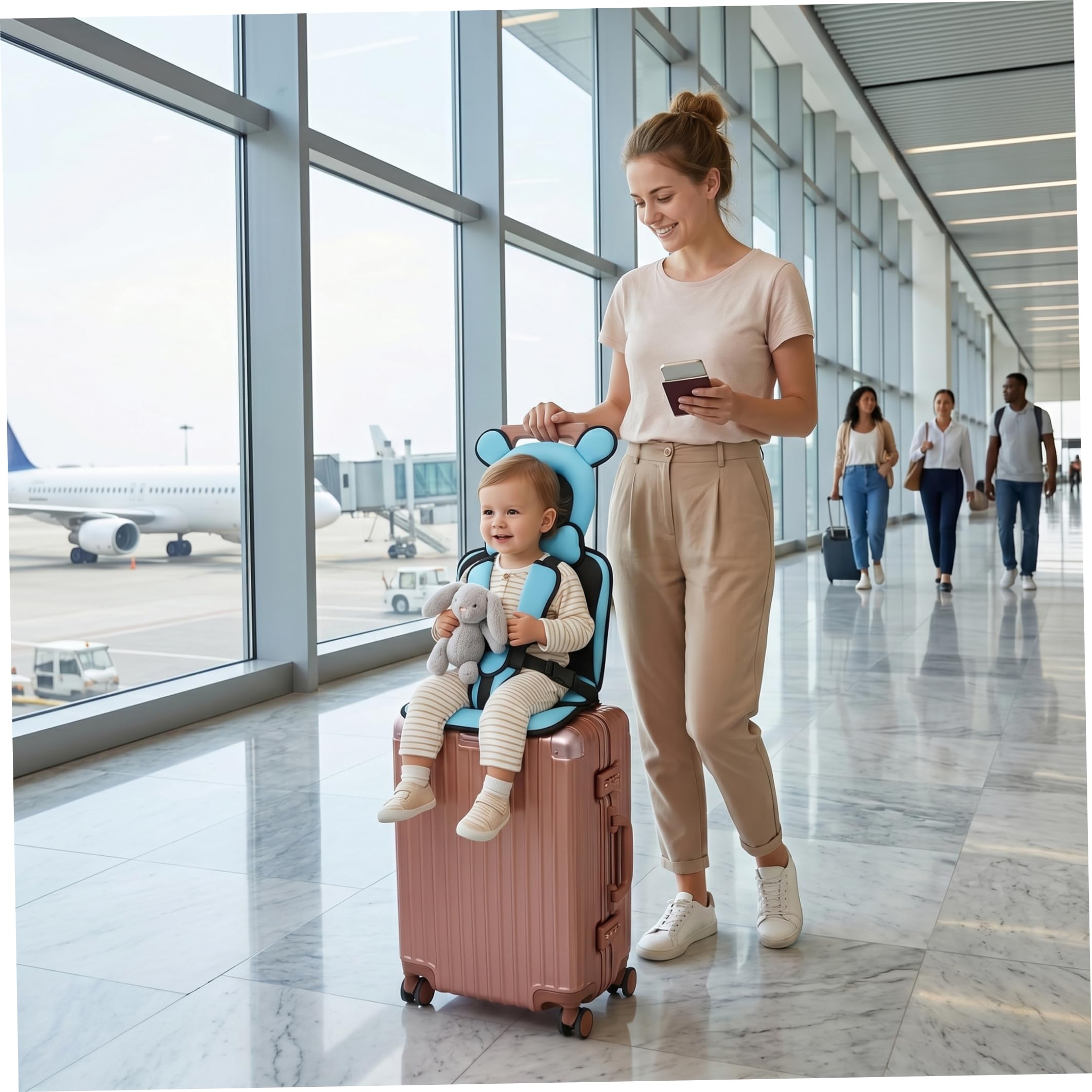Asiento de maleta para niños pequeños, asiento de equipaje plegable para niños pequeños con correa de seguridad, cojín de viaje para , se adapta a maletas de 18 a 20 pulgadas, talla única, equip