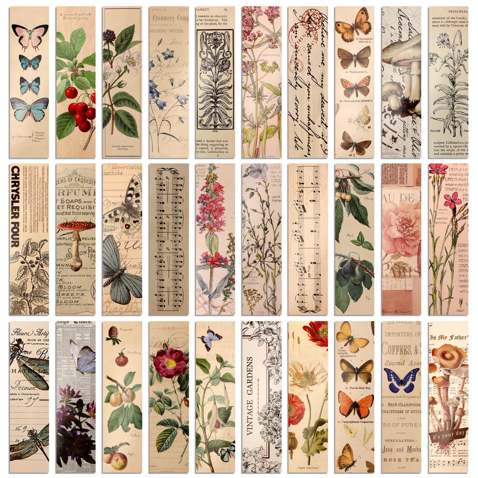 JSRQT 30 Piezas Marcadores de Papel de Estilo Vintage,Mariposa Marcapáginas Clip de Página,Flor Marcadores de Libros de Lectura, Marcadores de Página Bookmark Set para Suministros Lectura