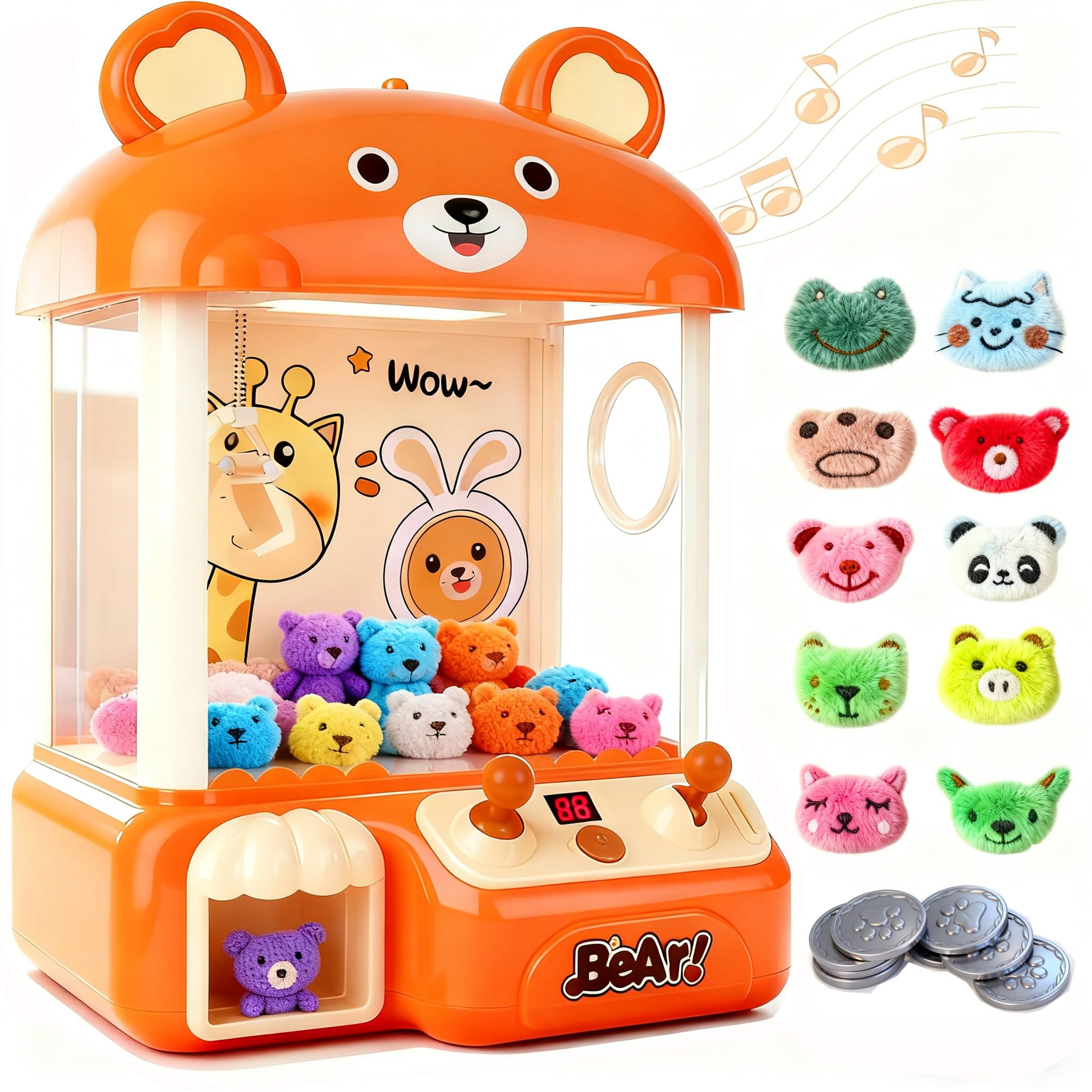 nicknack Large Claw Machine for Kids, Vending Machine Grabber Arcade Game with Coins & Dolls and Adjustable Music, Christmas Birthday Gift for Kids Girls Boys Ages 3+