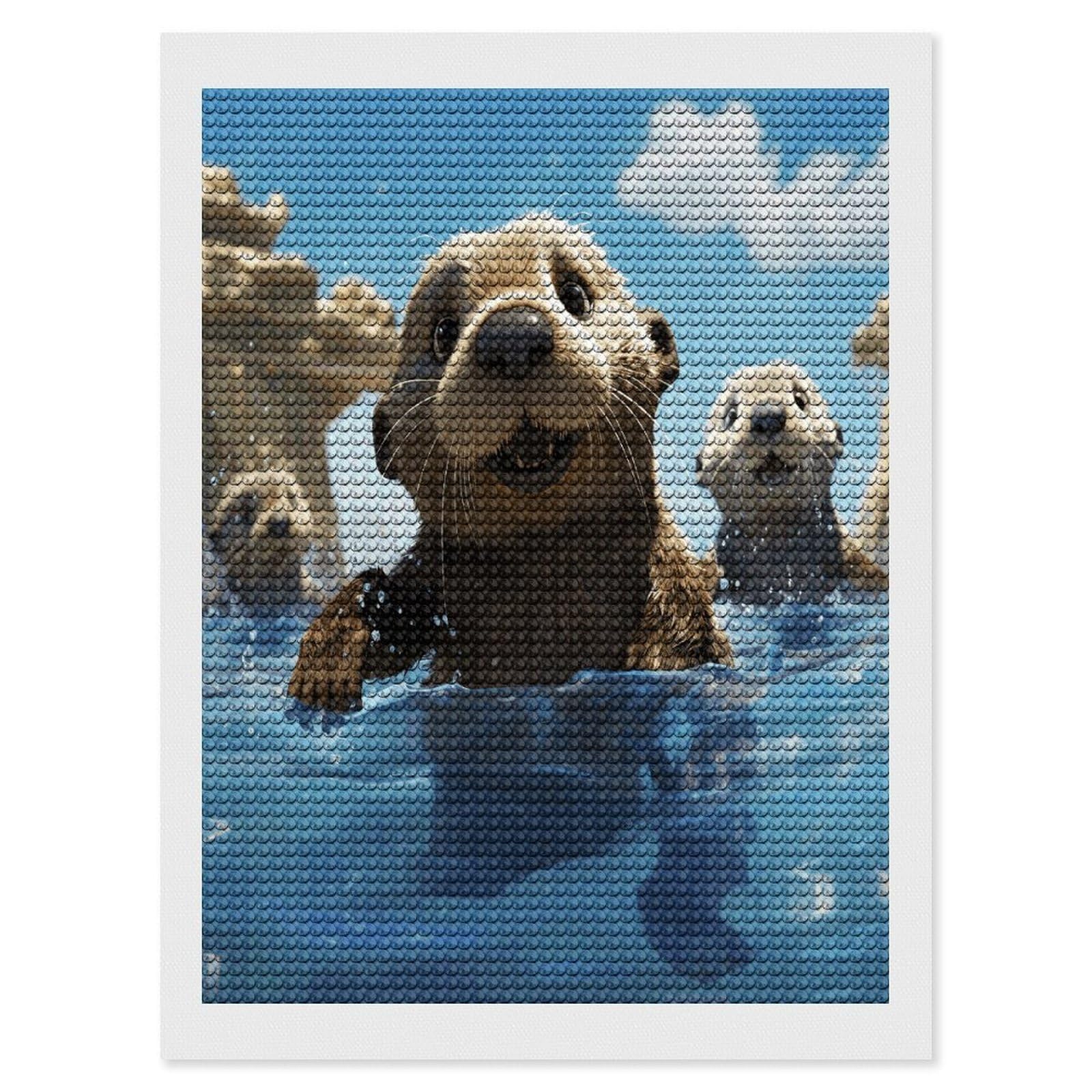 Lovely Sea Otter Print Diamond Art Kits for Adult Round Full Drill Diamond Dots Paintings for Beginner Picture Art DIY Diamond Painting Kits 5D Diamond Art Painting for Home Wall Decor 12"x16"