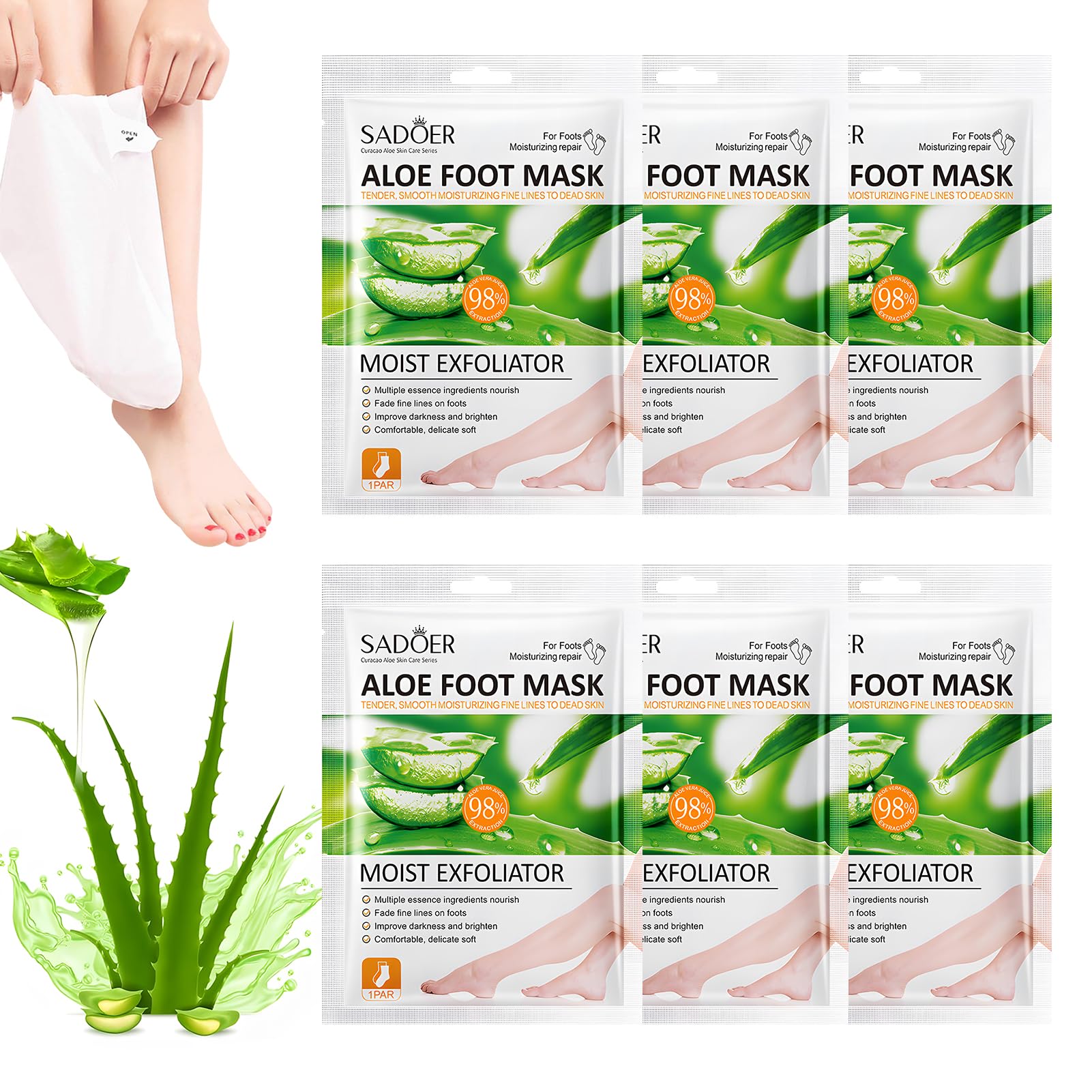 6 Paires Masque Peeling Pied, Masque Pieds, Aloe Vera Masque Pieds Exfoliant, Masque Pieds Nourrissant Hydratant, Masque Pieds Très Secs et Abîmés, Masque Exfoliant Pied pour Femmes Hommes