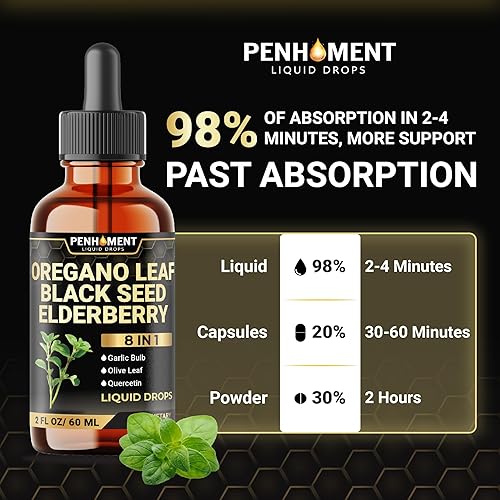 Miniatura 7 de 8 en 1 2900 mg de aceite de orégano en gotas con aceite de semilla negra líquido, contiene carvacrol, ajo, saúco, hoja de olivo, quercetina