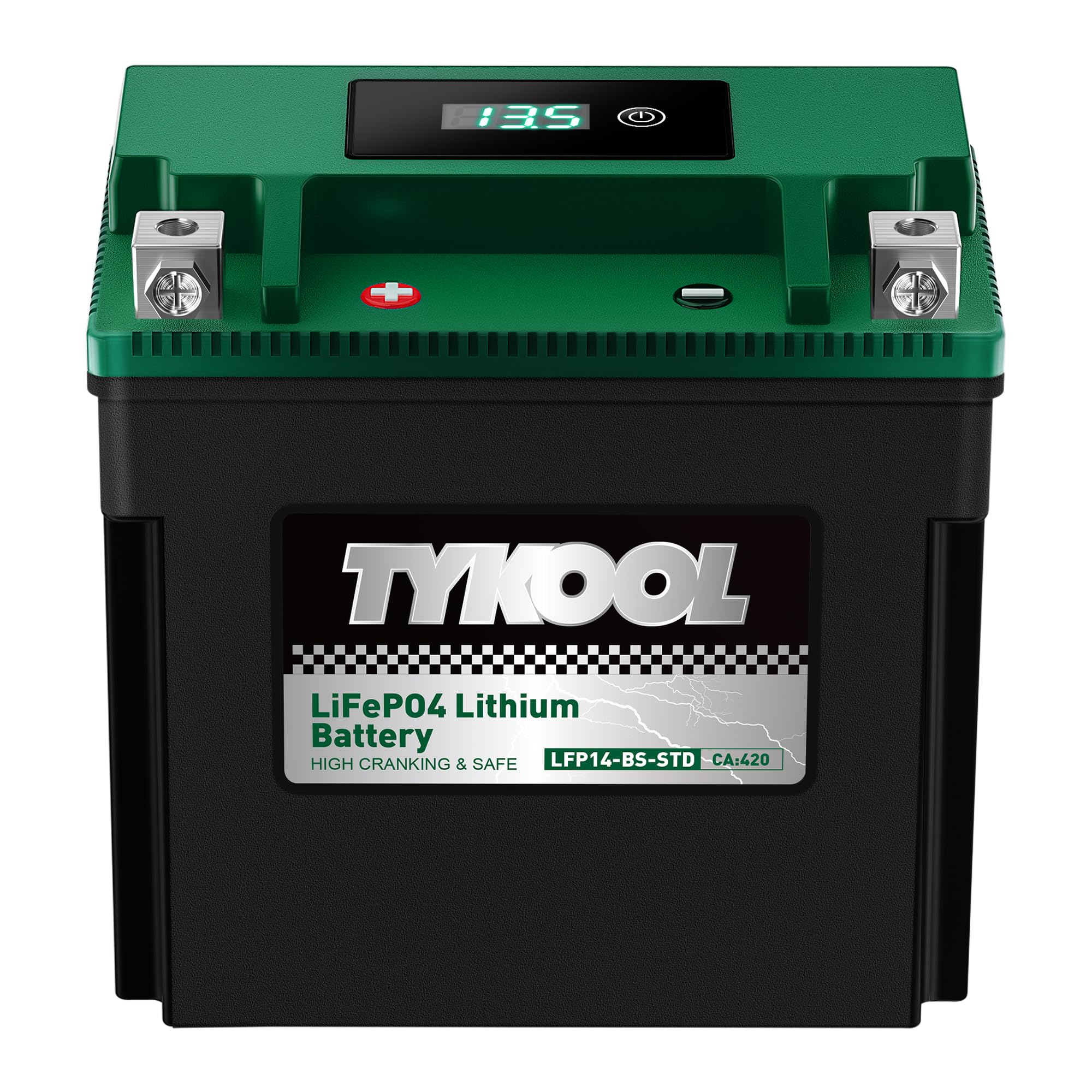 TYKOOL YTX14-BS-STD 400 CCA,Lithium LiFePO4 12v Motorcycle Battery,ATV Battery,2X Cranking Amps,Digital Readout for SOC,Comptitable for ATV,Piaggio Scooter,Honda UTV,Yamaha Snowmobile
