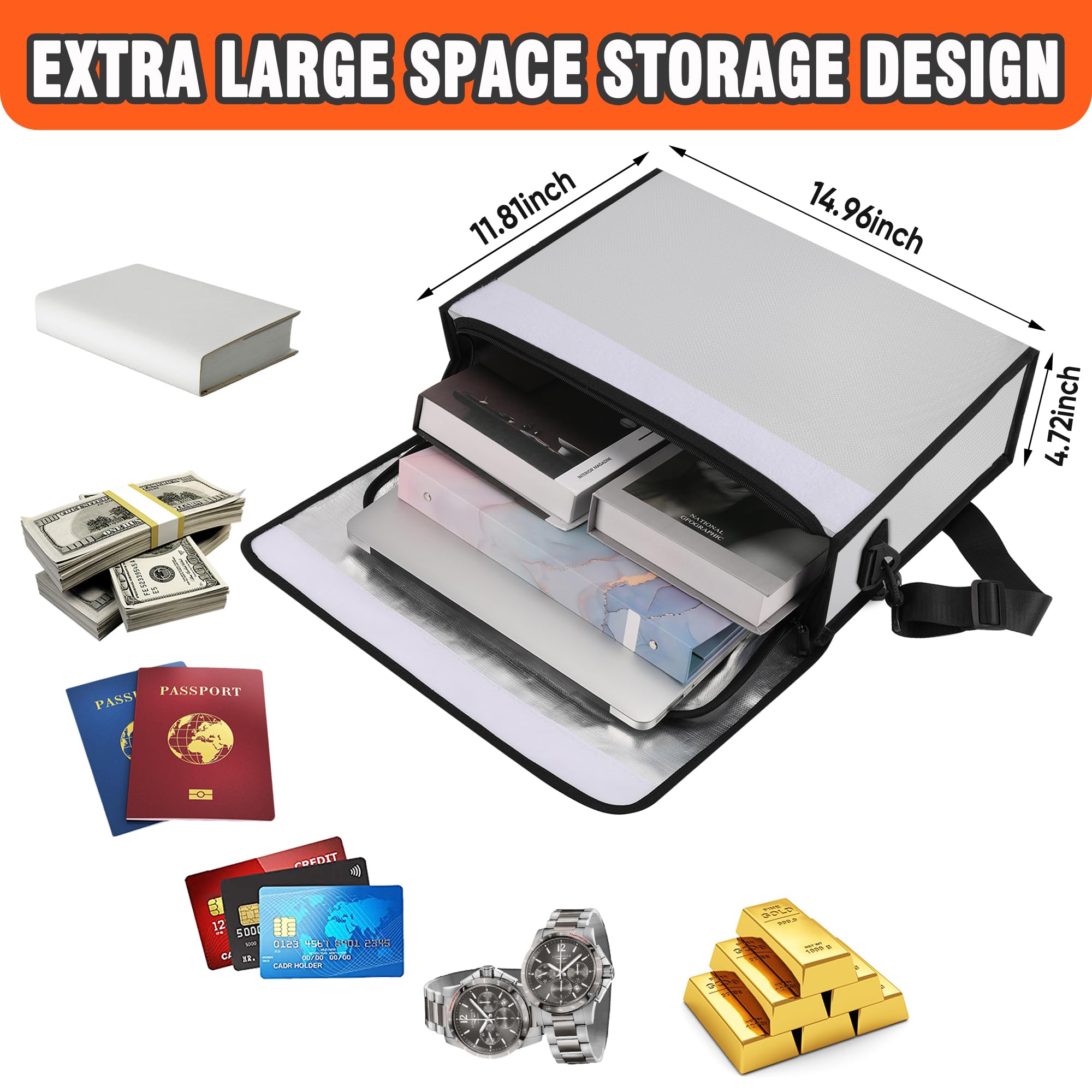 Fireproof Document Bag With Shoulder Strap - 5200°F Protection For Files, Laptops & Valuables