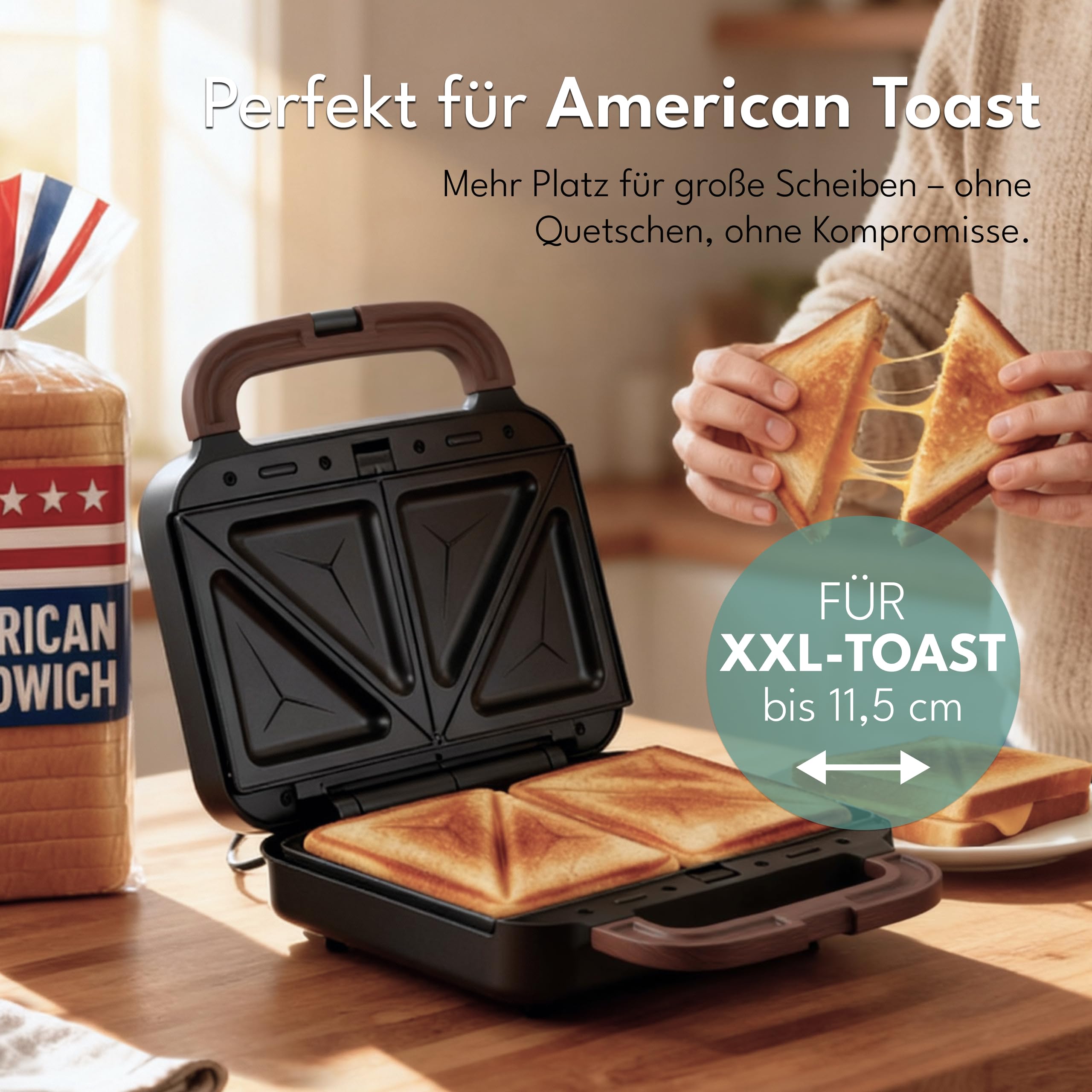 LEBENLANG Sandwichmaker 3 in 1 750W z 3 Einsätzen für Grill, Sandwich & Waffeln